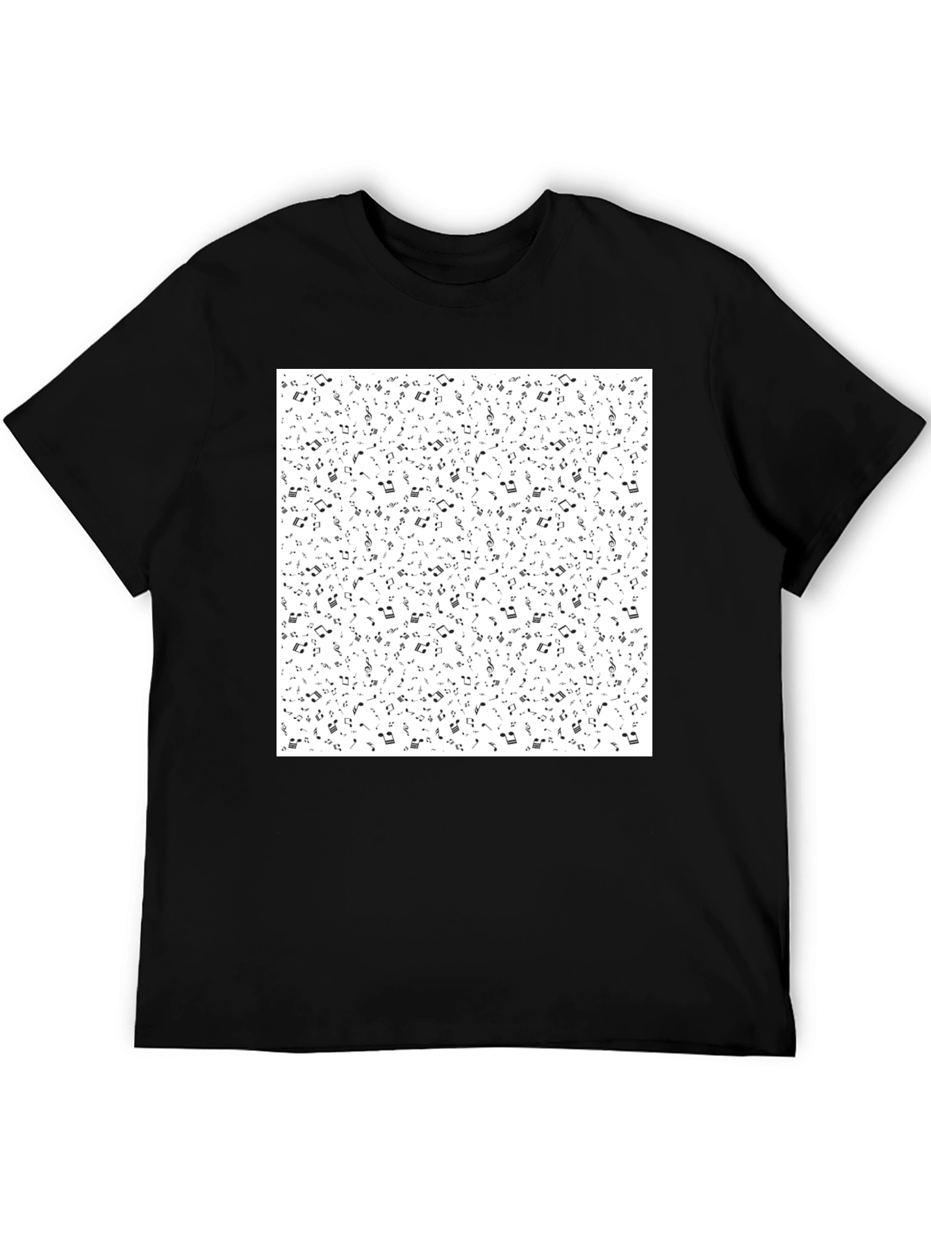 Musical Notes Print Black T-Shirt