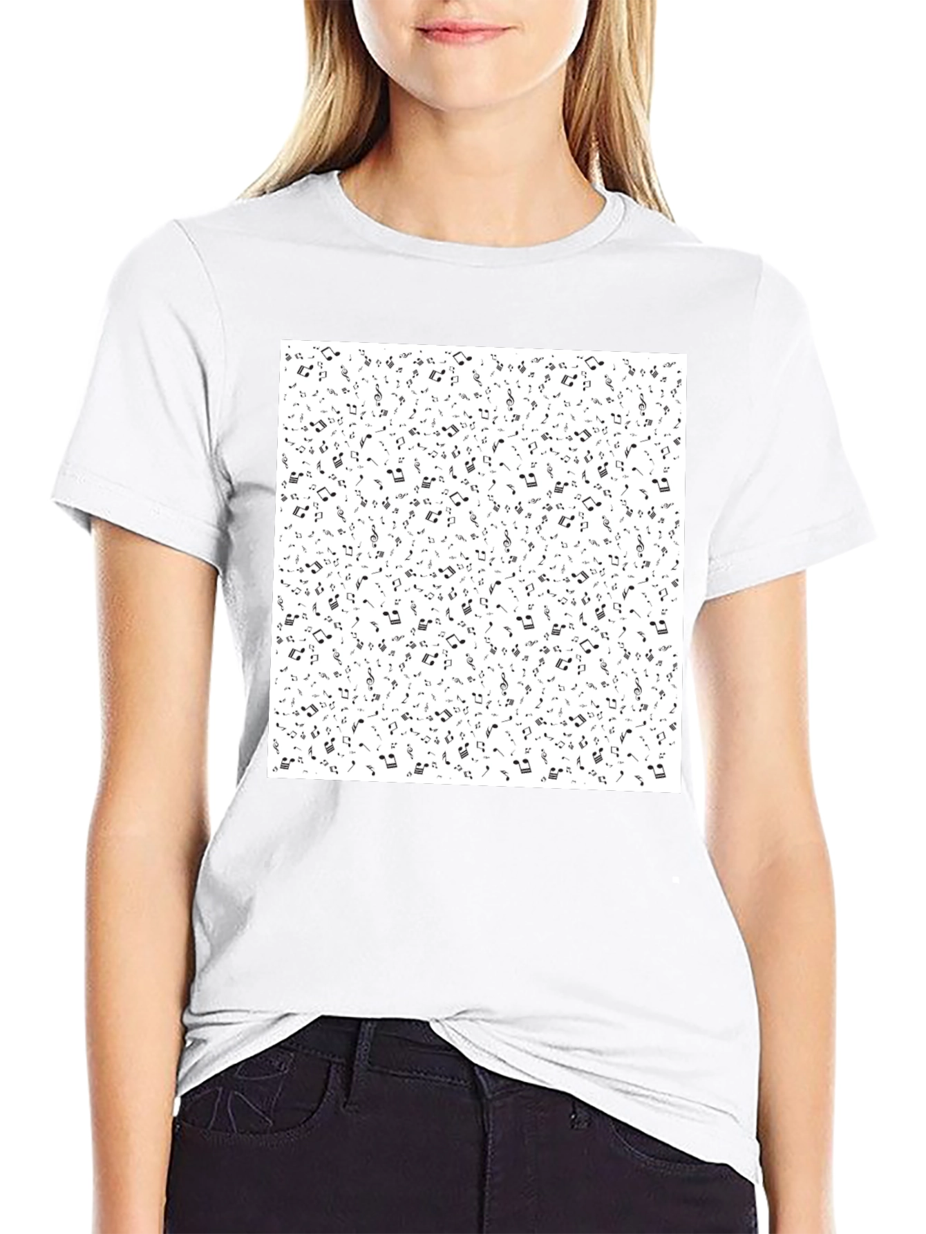 Musical Notes Print Black T-Shirt