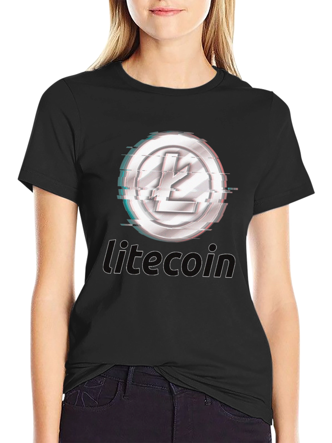 Litecoin Crypto T-Shirt - Distorted Digital Currency Design
