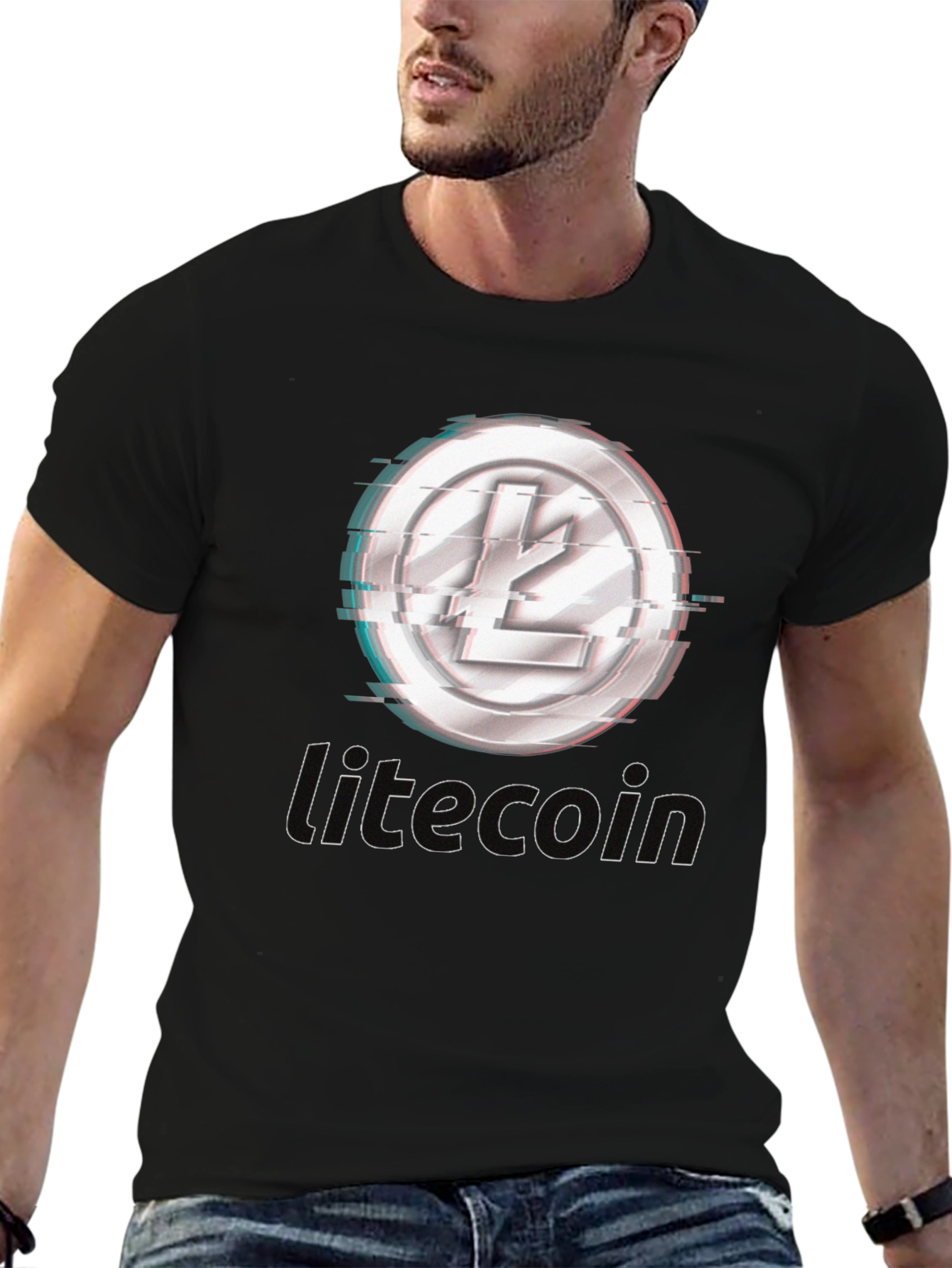 Litecoin Crypto T-Shirt - Distorted Digital Currency Design