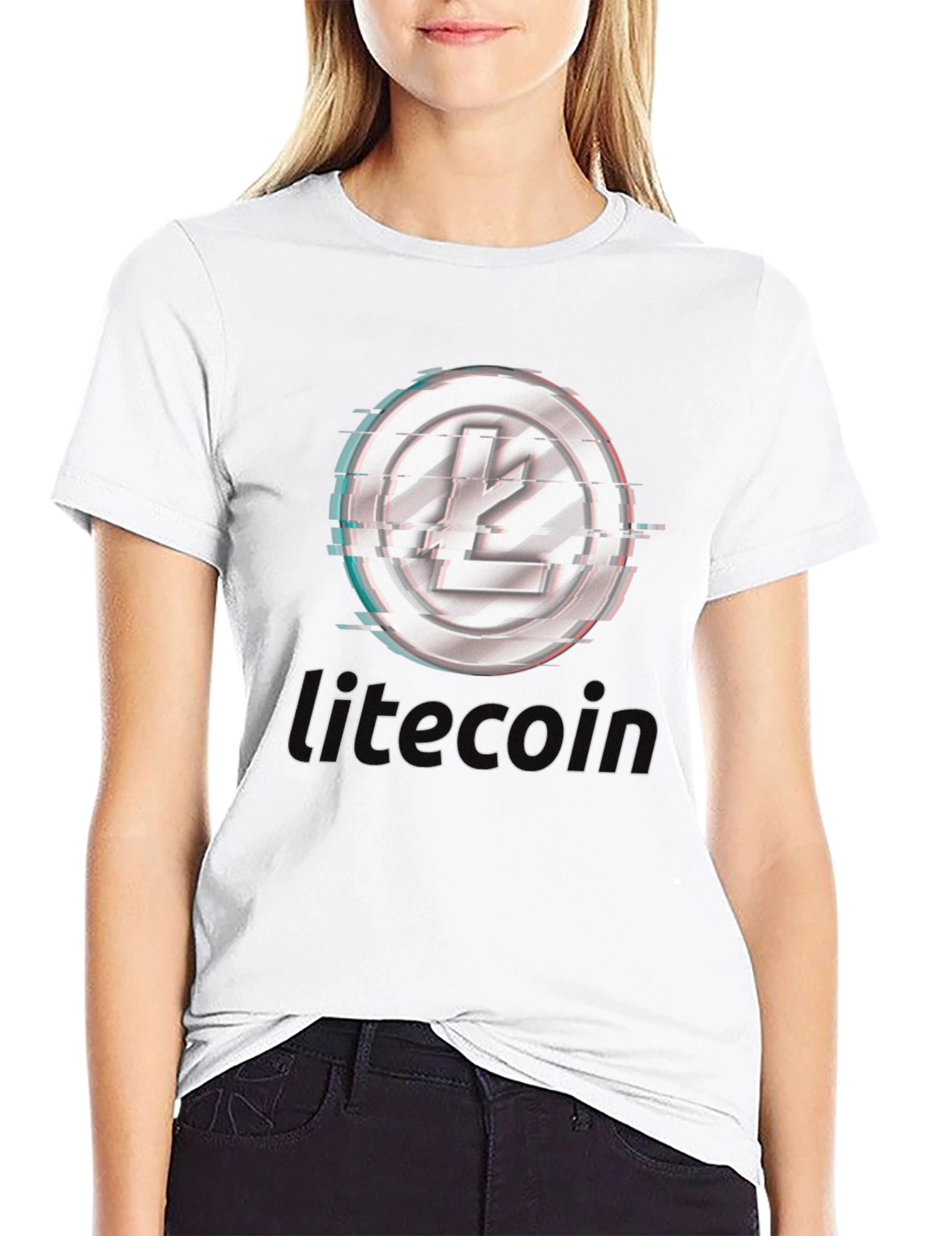 Litecoin Crypto T-Shirt - Distorted Digital Currency Design