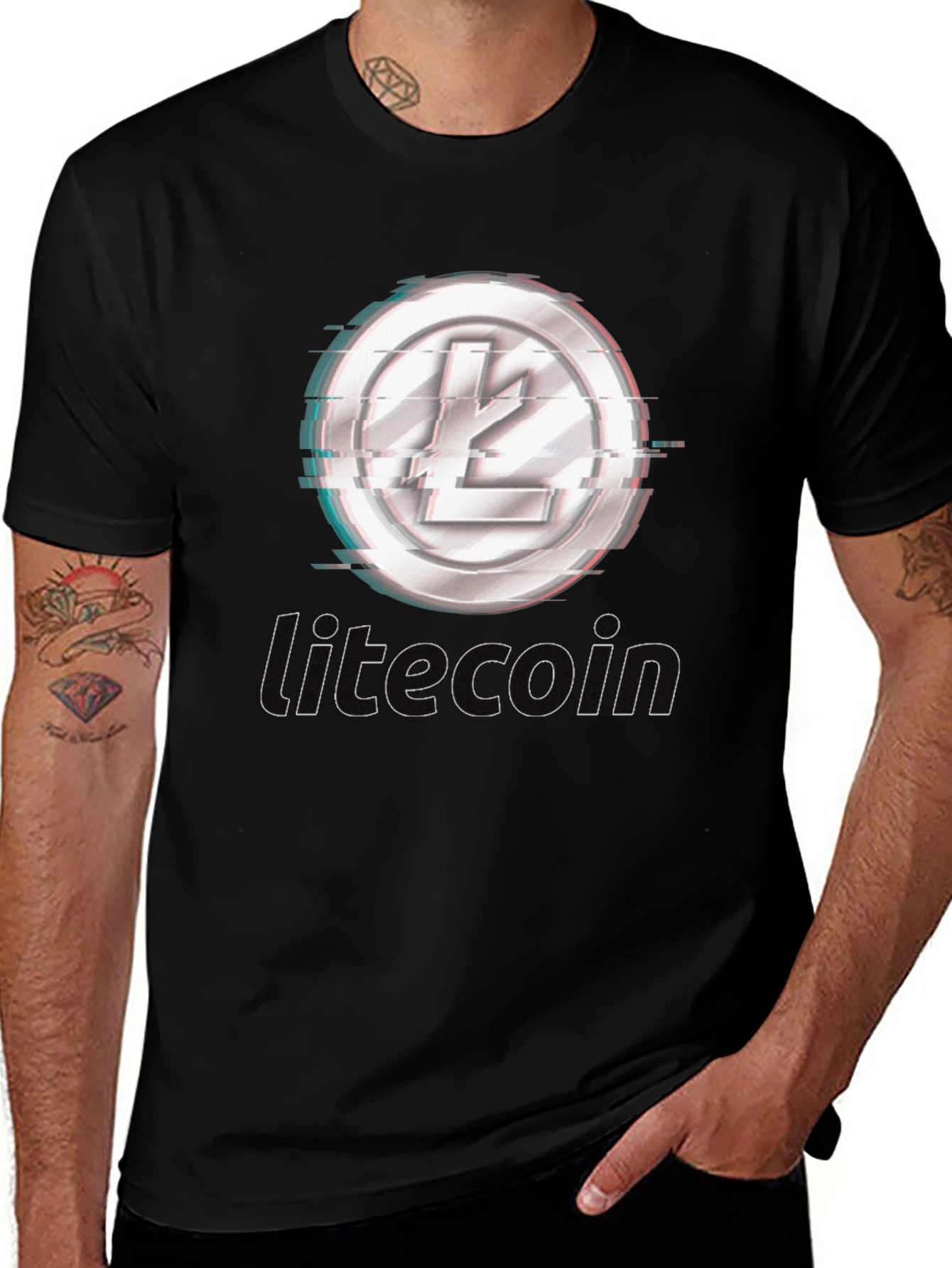 Litecoin Crypto T-Shirt - Distorted Digital Currency Design