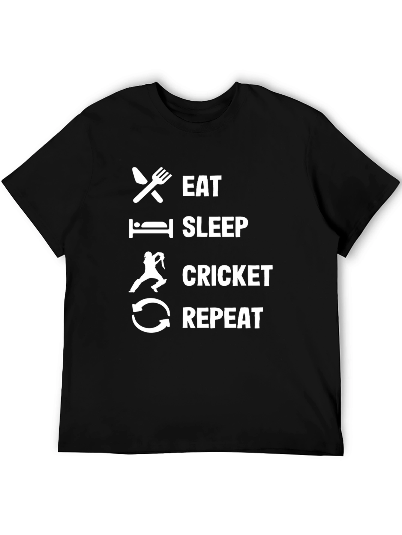 Eat Sleep Cricket Repeat Black T-Shirt
