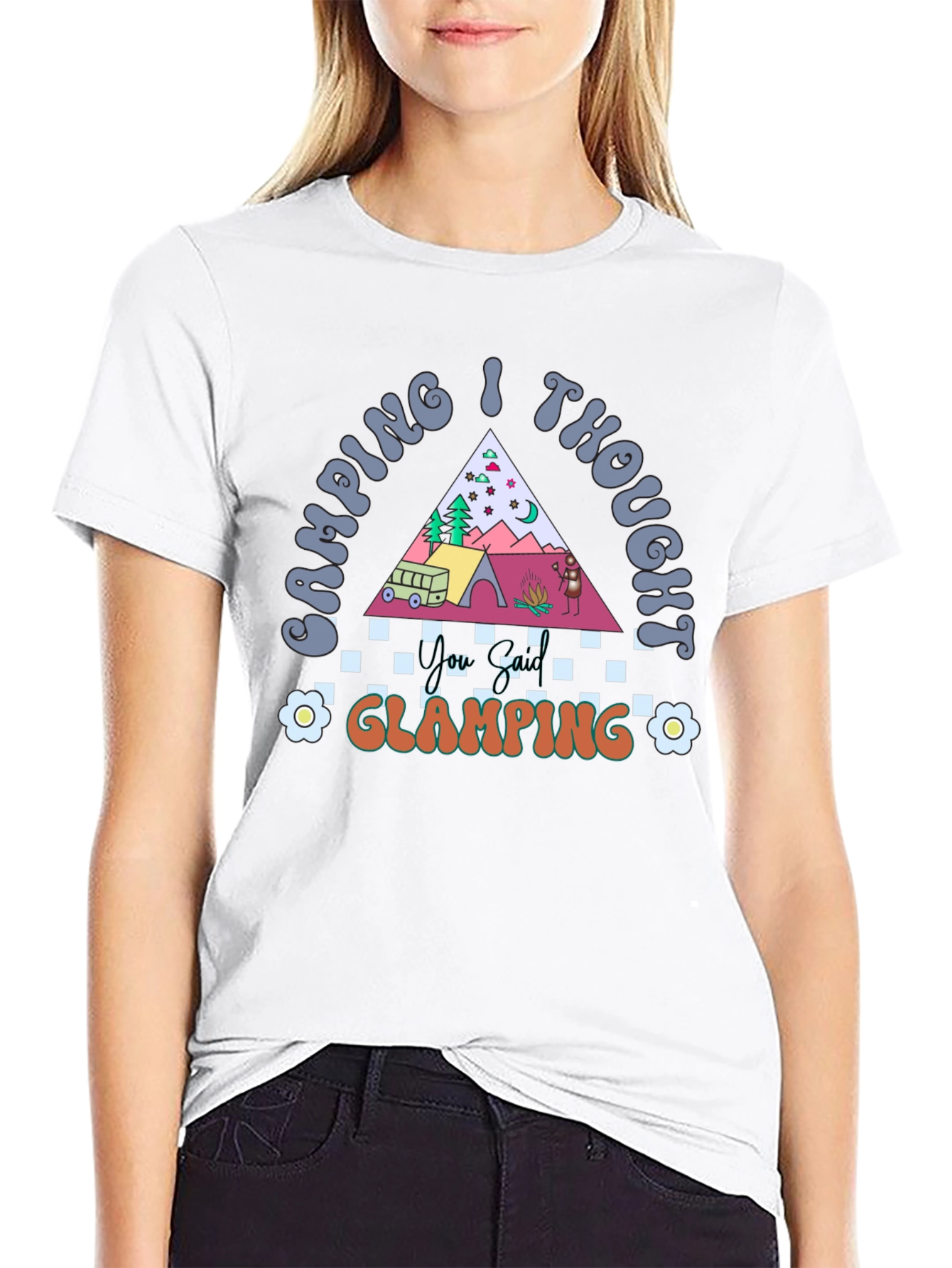Camping I Thought Glamping Black Graphic T-Shirt