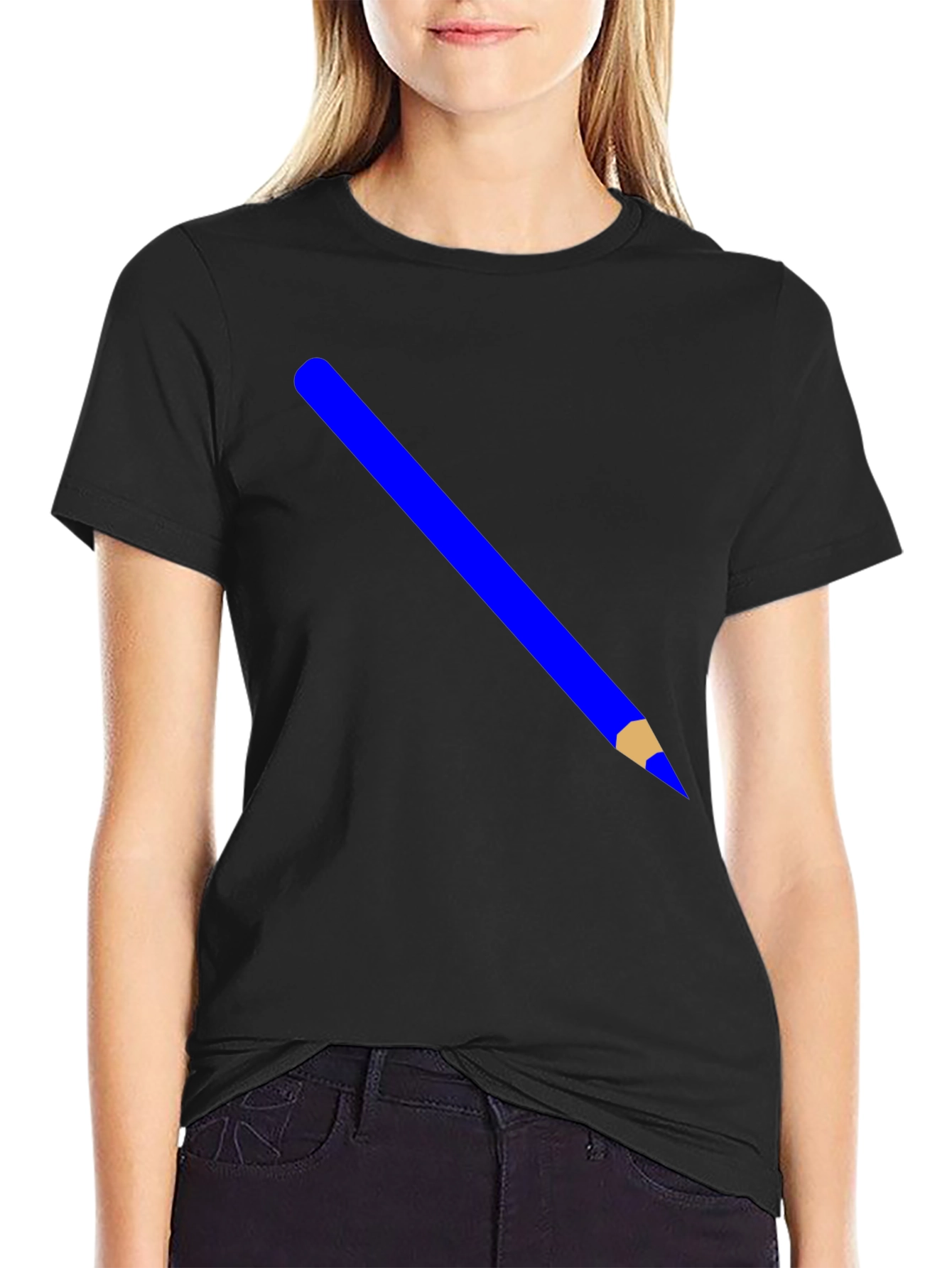 Mens Black Graphic Tee - Blue Pencil Design