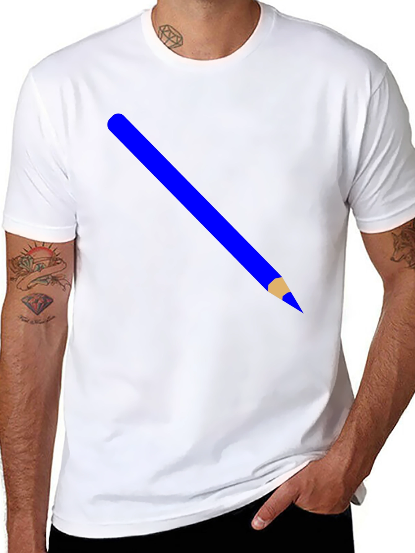 Mens Black Graphic Tee - Blue Pencil Design
