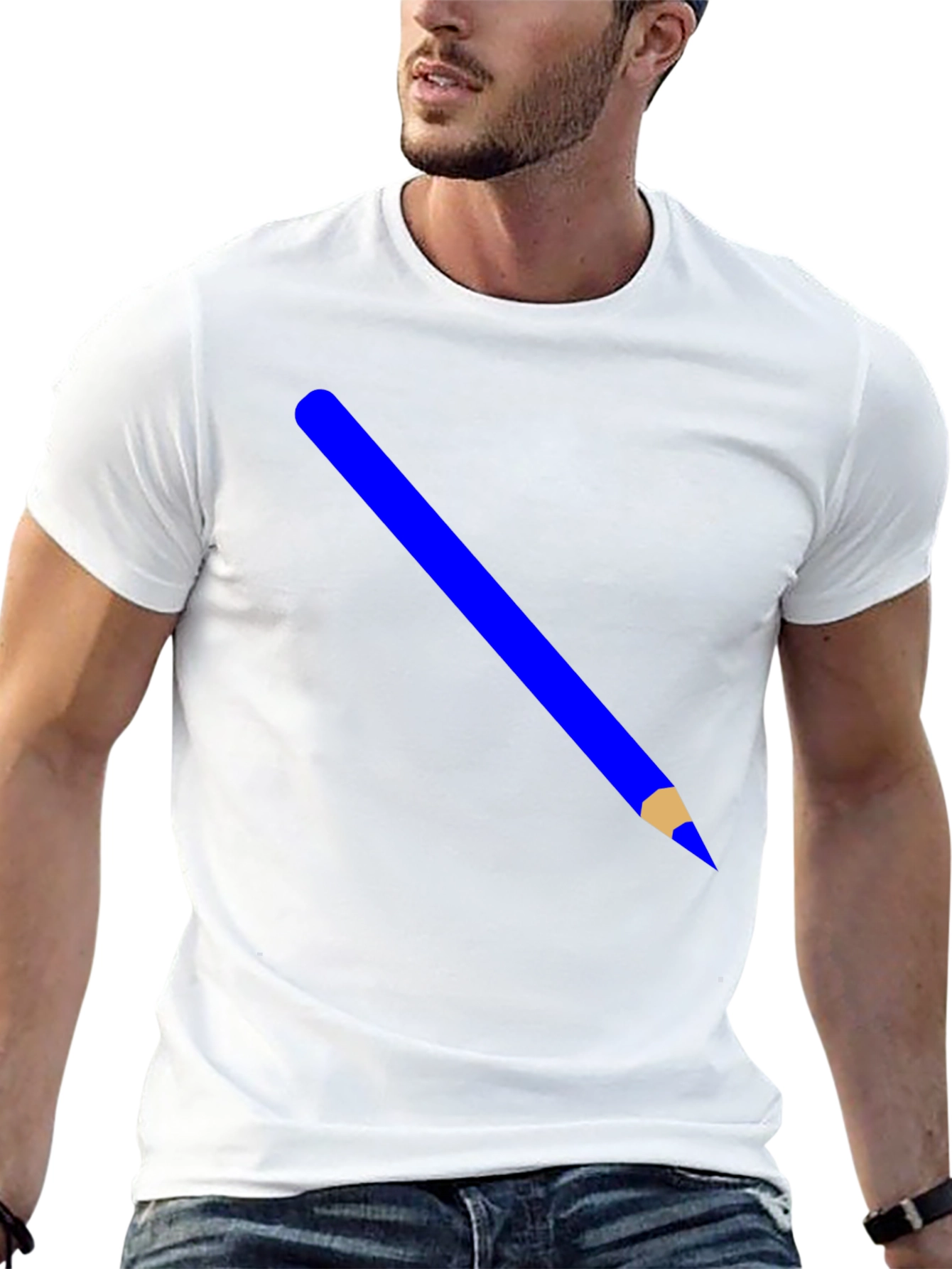 Mens Black Graphic Tee - Blue Pencil Design