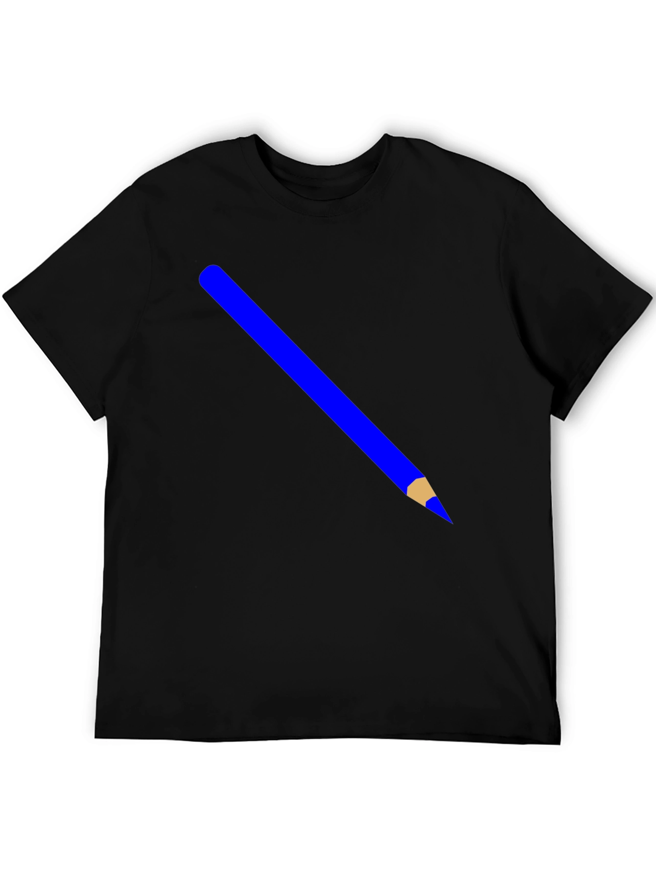 Mens Black Graphic Tee - Blue Pencil Design