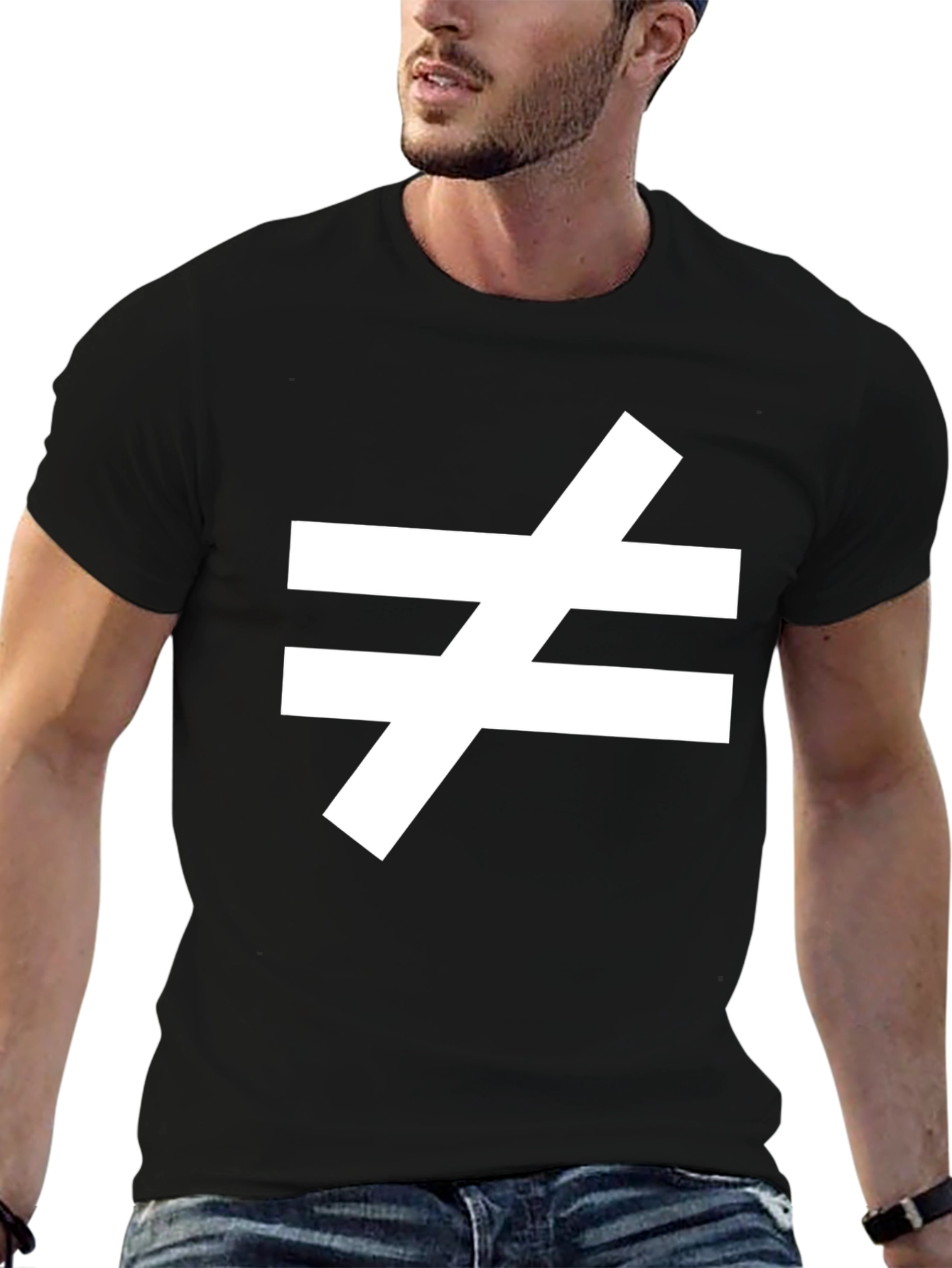 Unequal Sign Graphic Tee - Black Cotton Blend Shirt