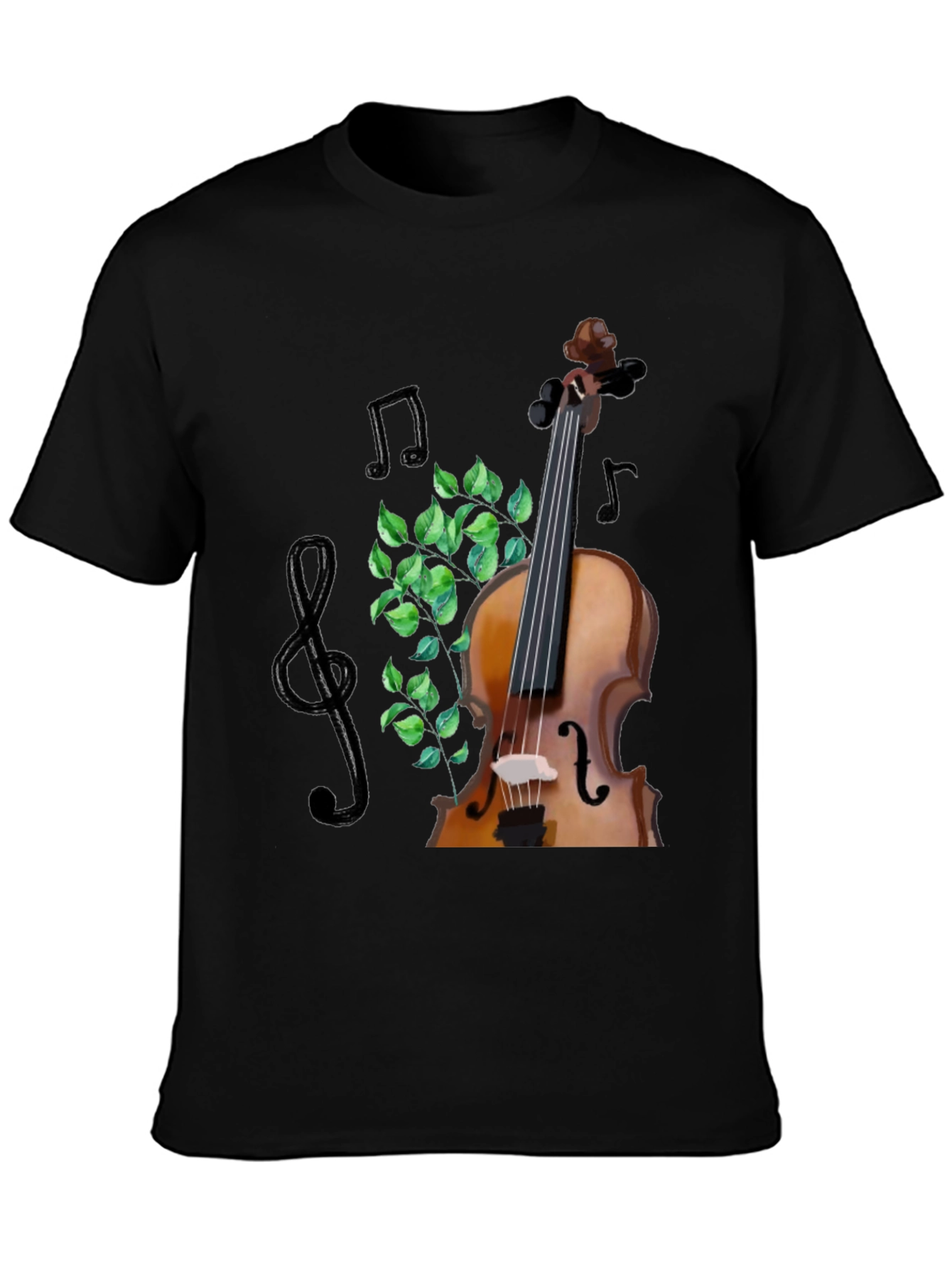 Musical T-Shirt: Violin Notes and Greenery Design