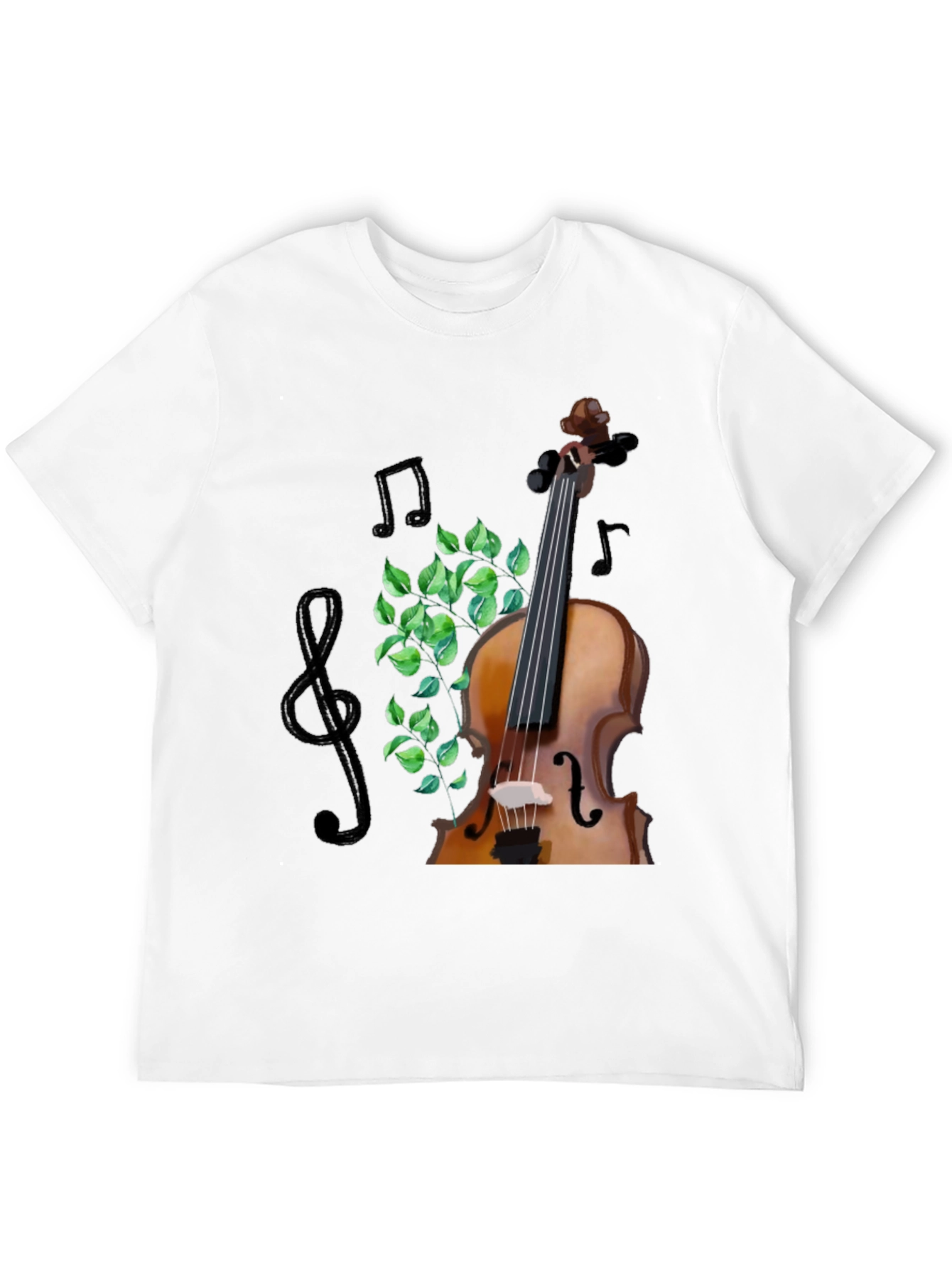 Musical T-Shirt: Violin Notes and Greenery Design