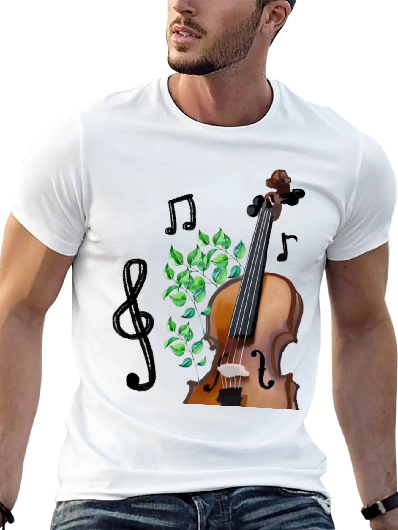 Musical T-Shirt: Violin Notes and Greenery Design