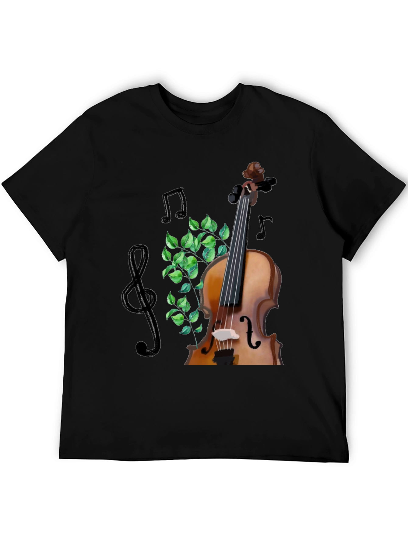 Musical T-Shirt: Violin Notes and Greenery Design