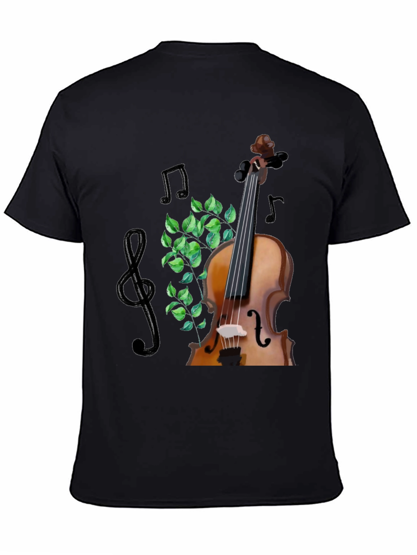 Musical T-Shirt: Violin Notes and Greenery Design