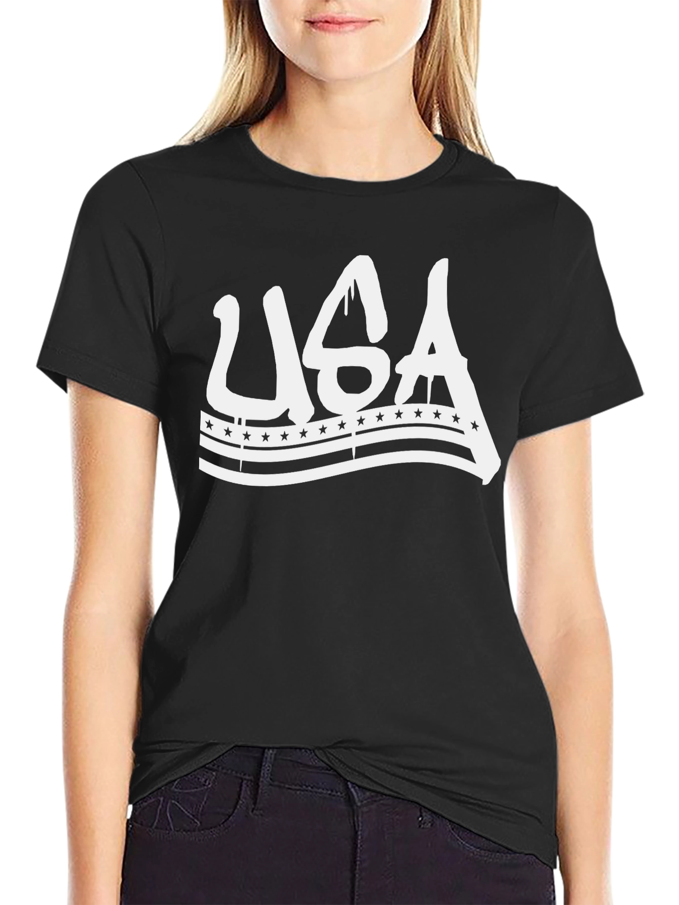 USA Graphic Print Black T-Shirt