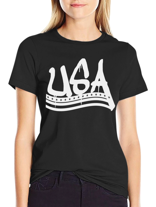 USA Graphic Print Black T-Shirt