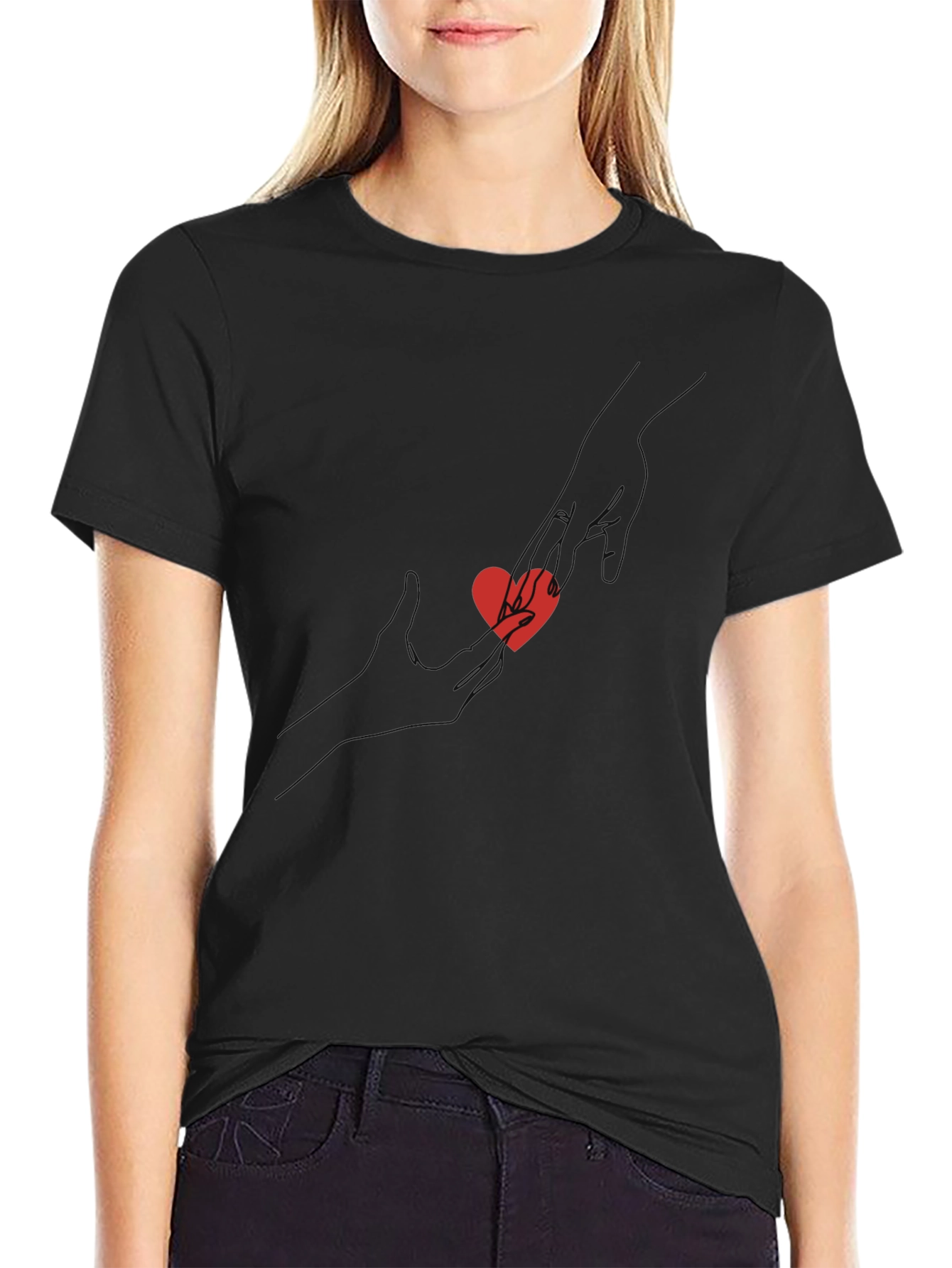 Heart Hands Black Tee - Stylish Graphic T-Shirt