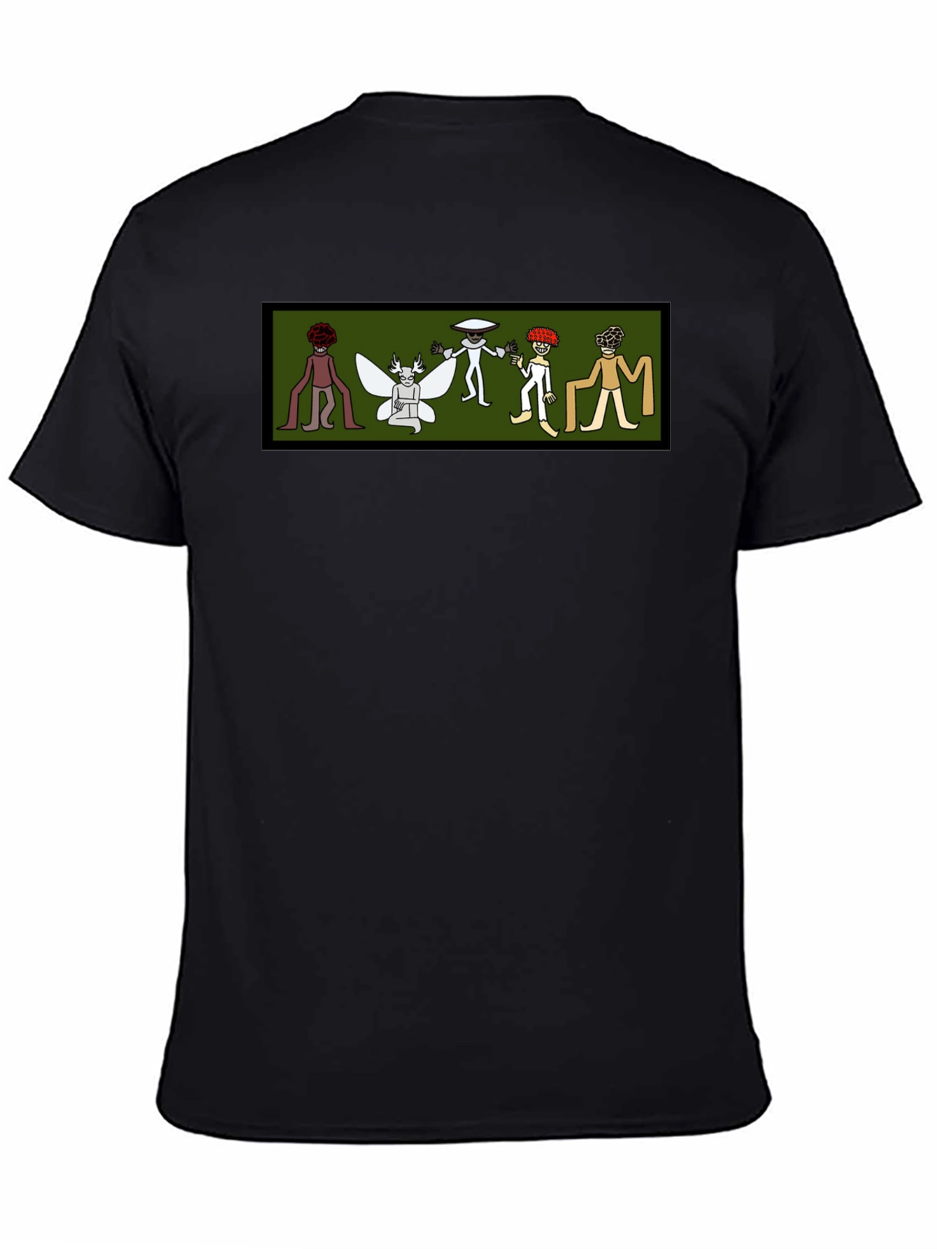 Black Tee with Cartoon Cryptid Design
