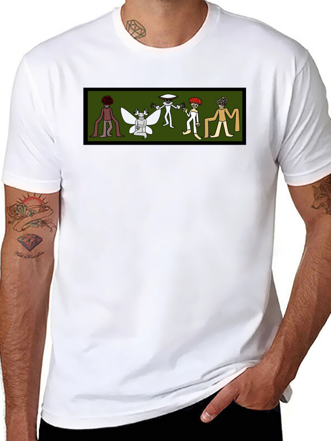 Black Tee with Cartoon Cryptid Design