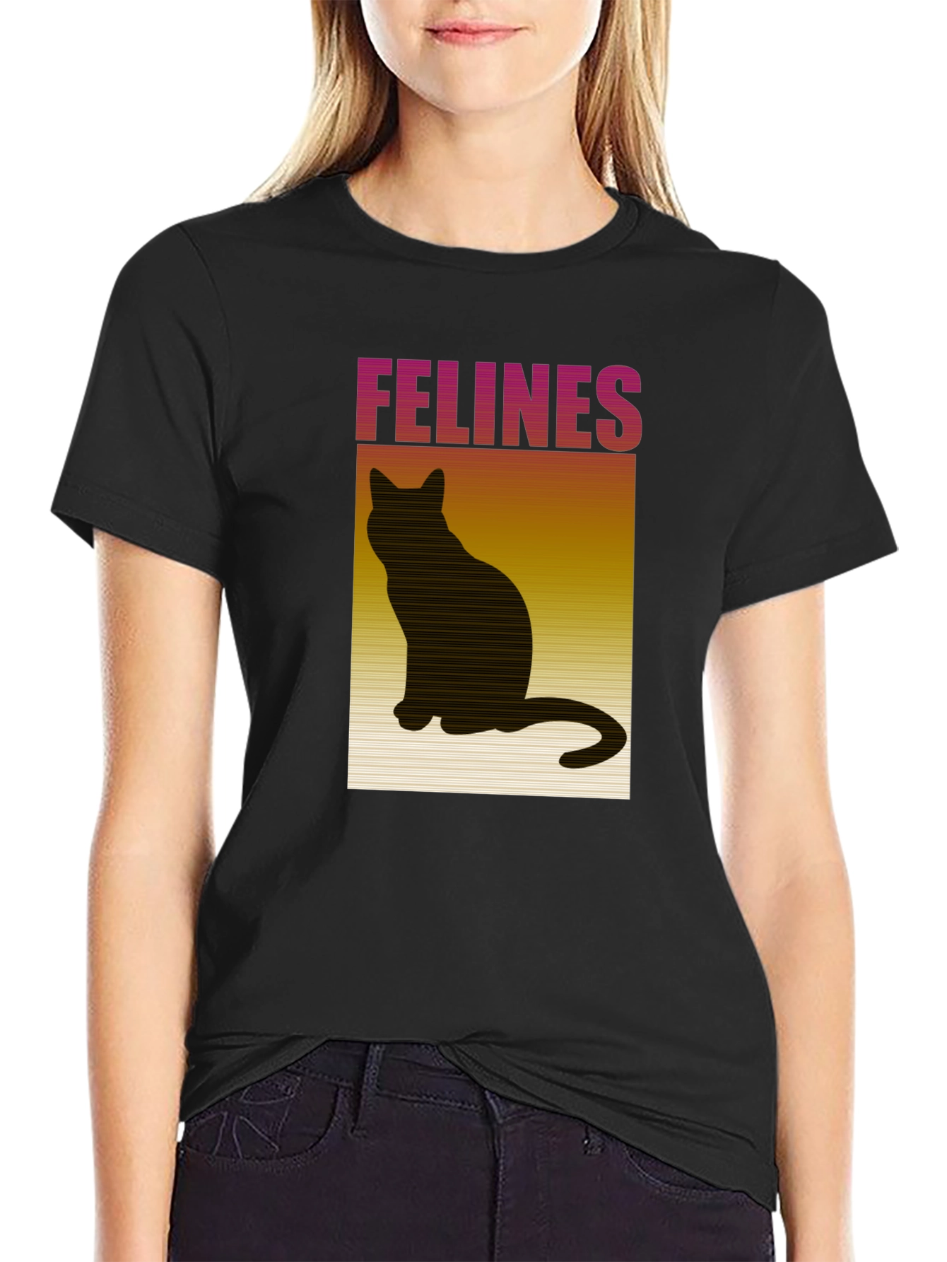 Felines Black T-Shirt Cat Lover Tee