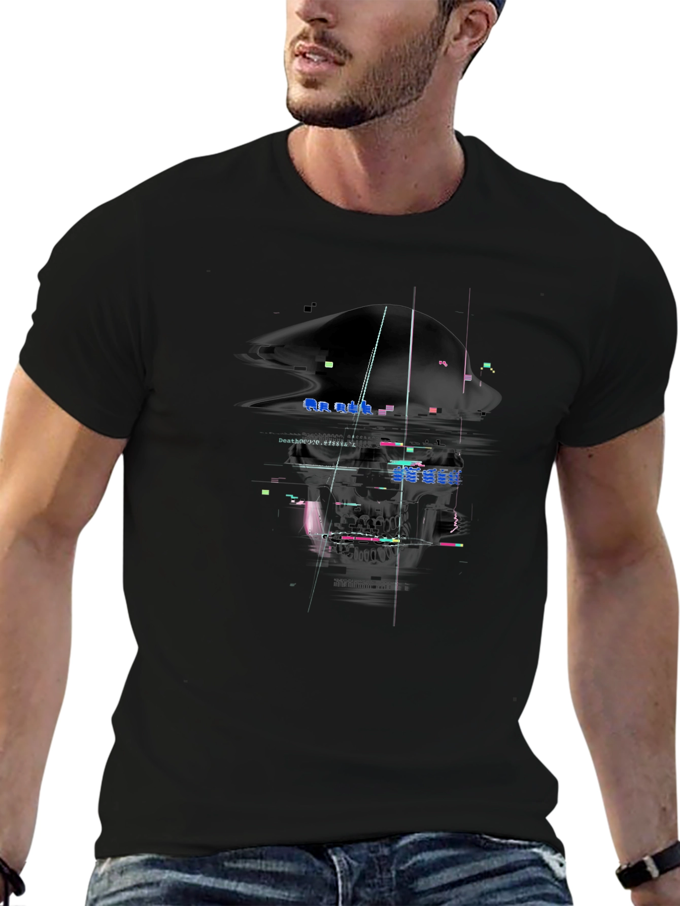 Glitch Art Graphic Tee - Unique Design Black T-Shirt