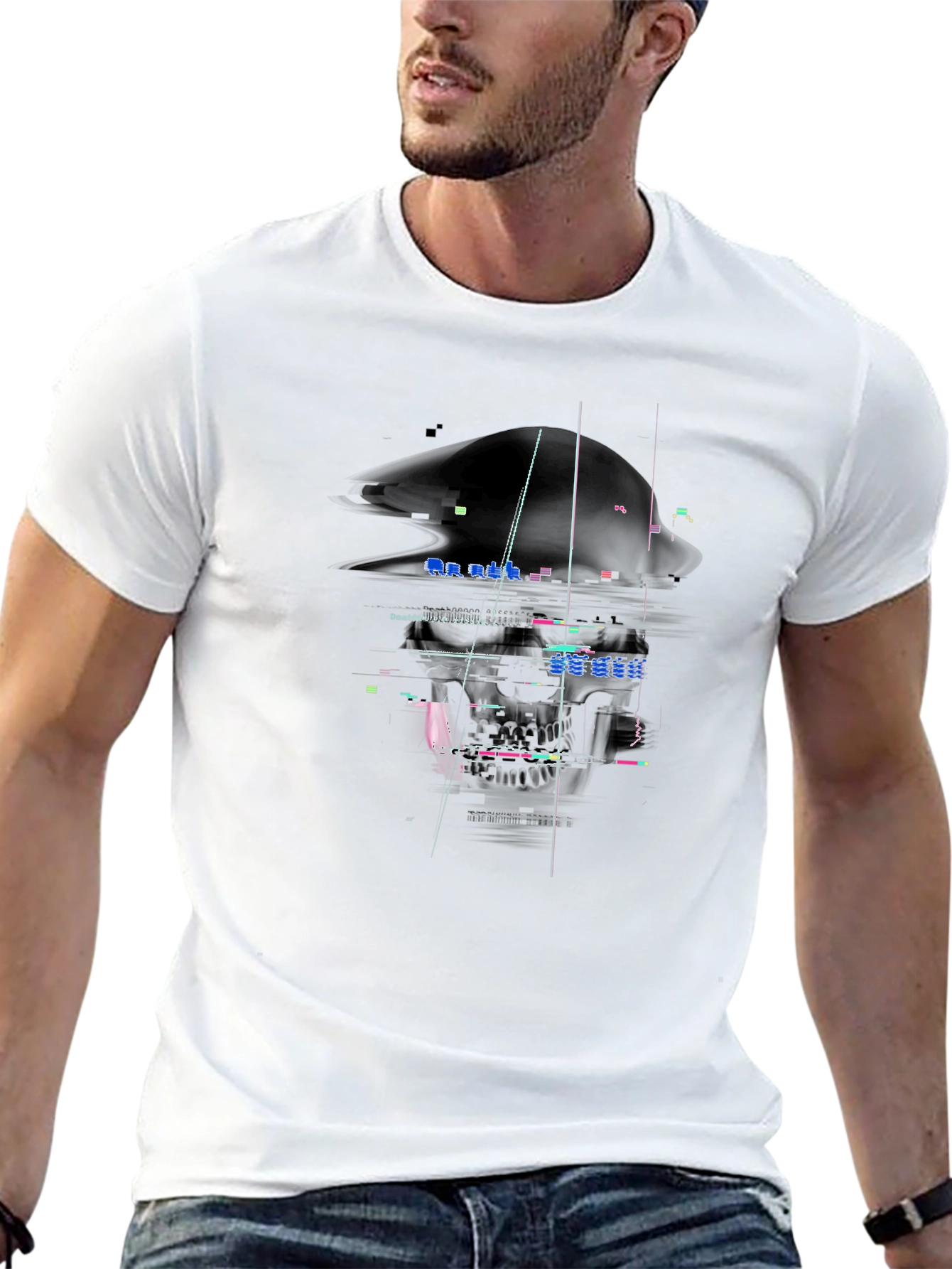 Glitch Art Graphic Tee - Unique Design Black T-Shirt