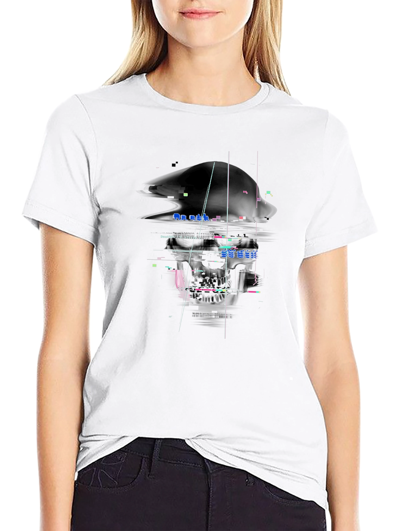 Glitch Art Graphic Tee - Unique Design Black T-Shirt