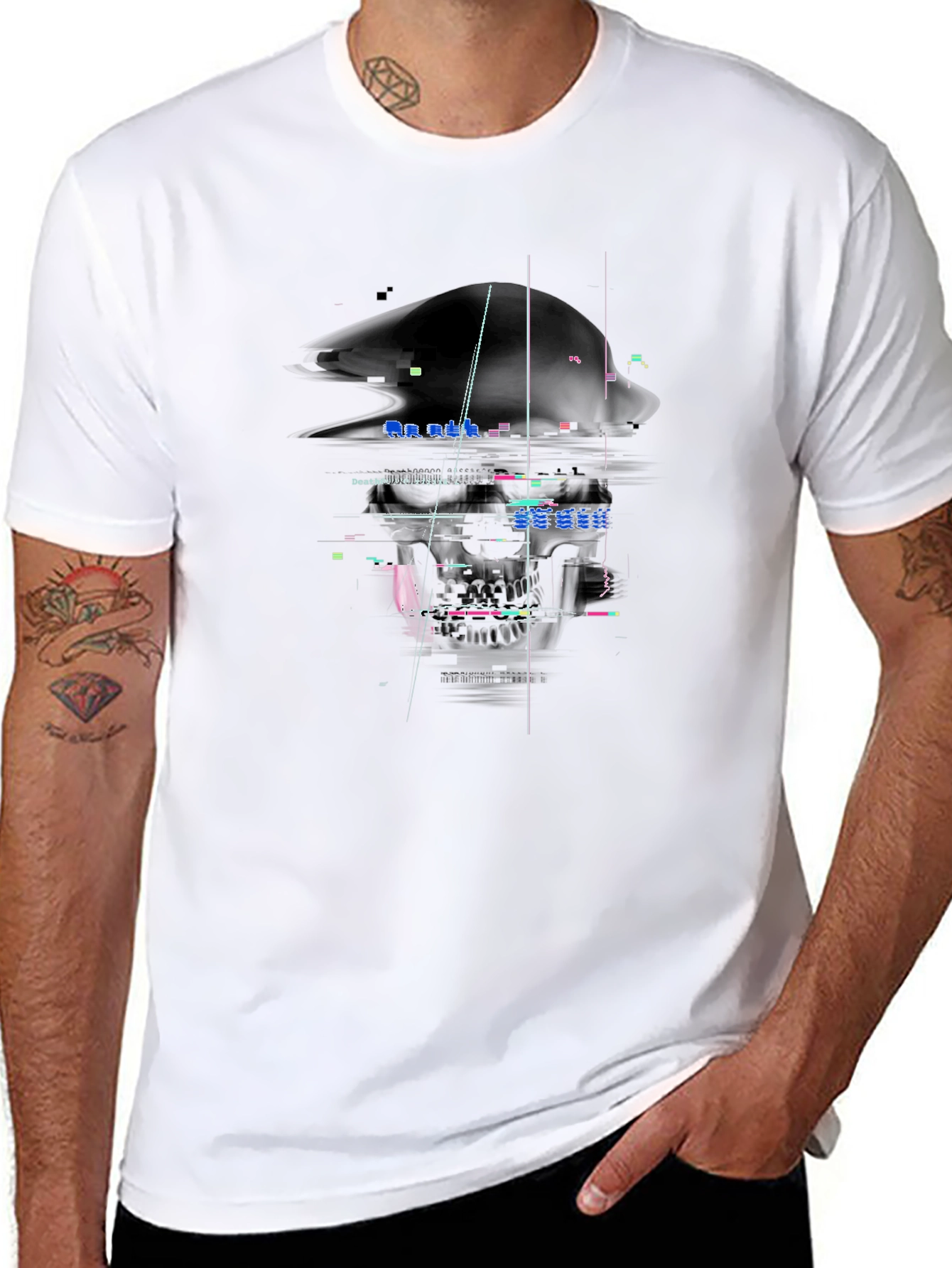 Glitch Art Graphic Tee - Unique Design Black T-Shirt