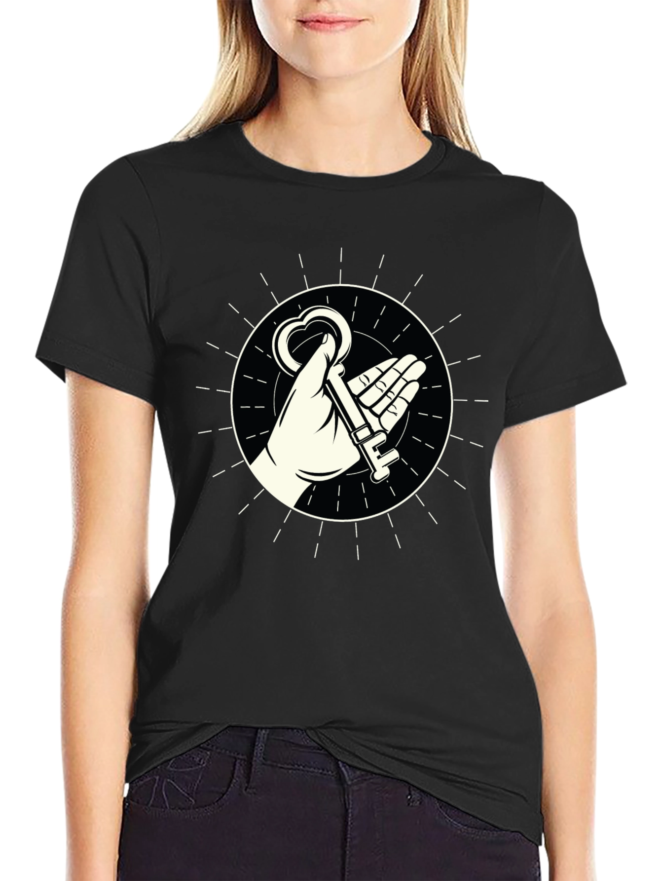 Heart Key Graphic Tee - Stylish Black T-Shirt