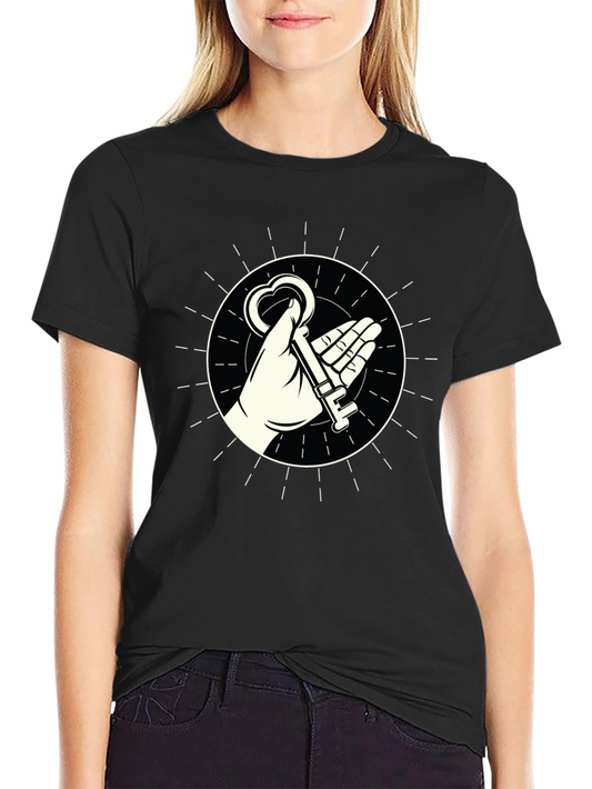 Heart Key Graphic Tee - Stylish Black T-Shirt