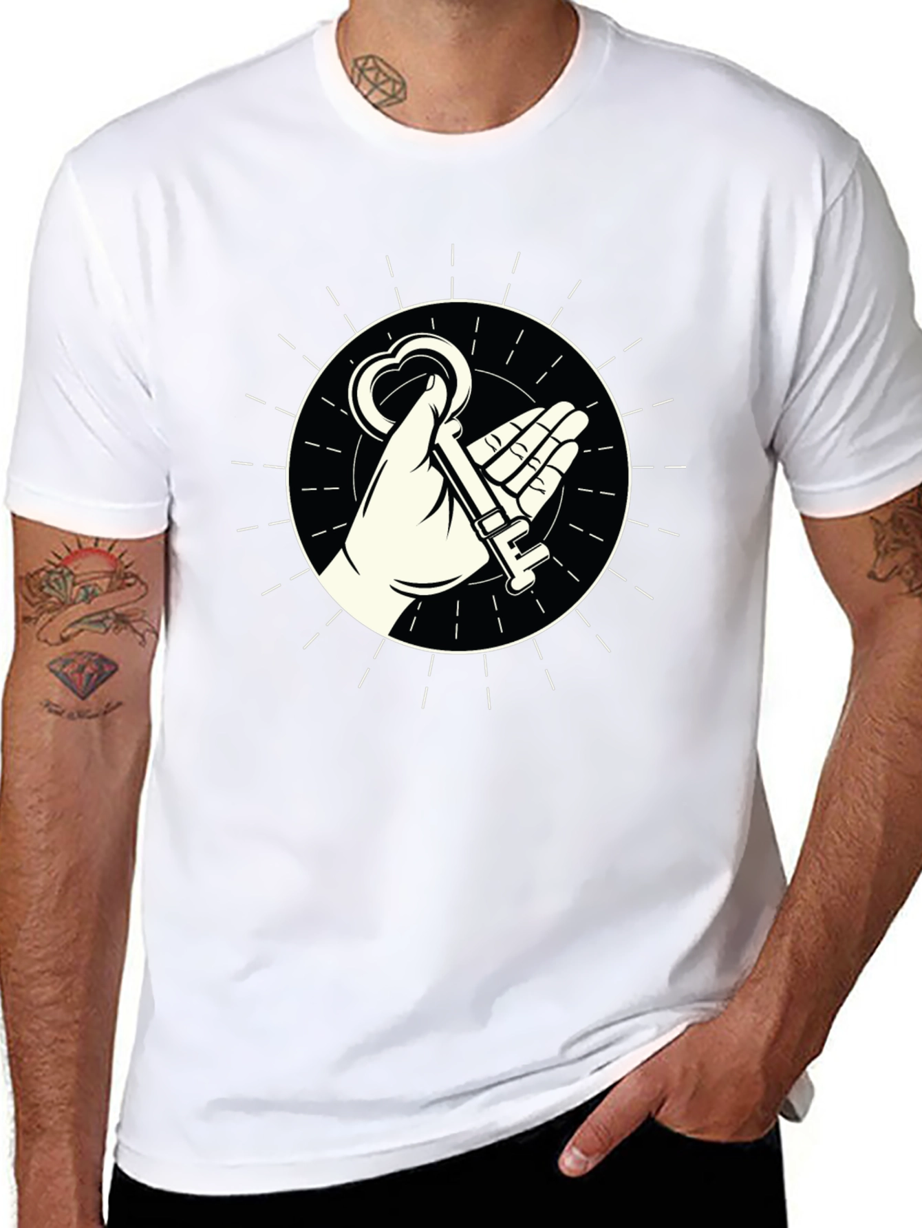 Heart Key Graphic Tee - Stylish Black T-Shirt