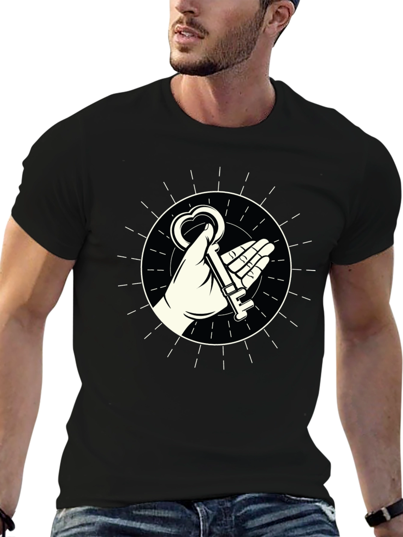 Heart Key Graphic Tee - Stylish Black T-Shirt