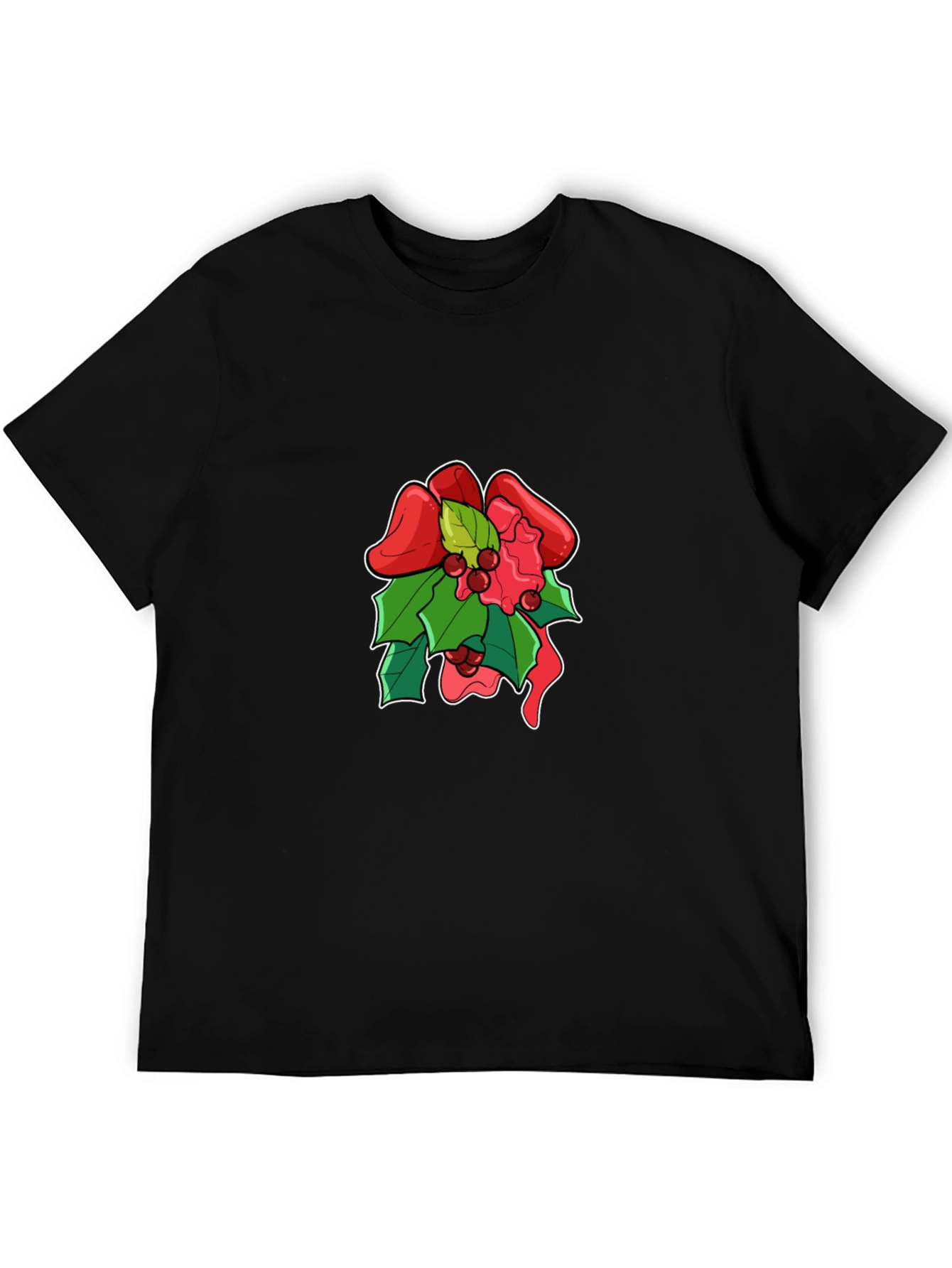 Festive Holiday Bow Graphic Tee - Black