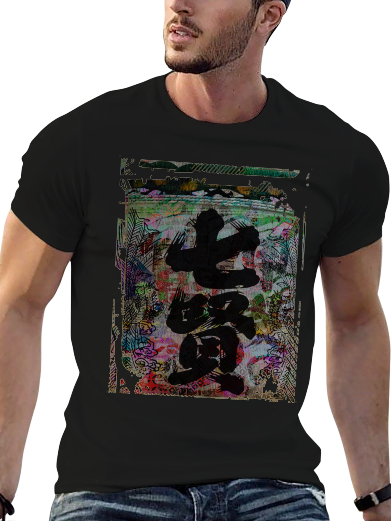 Abstract Japanese Art Graphic Tee - Black
