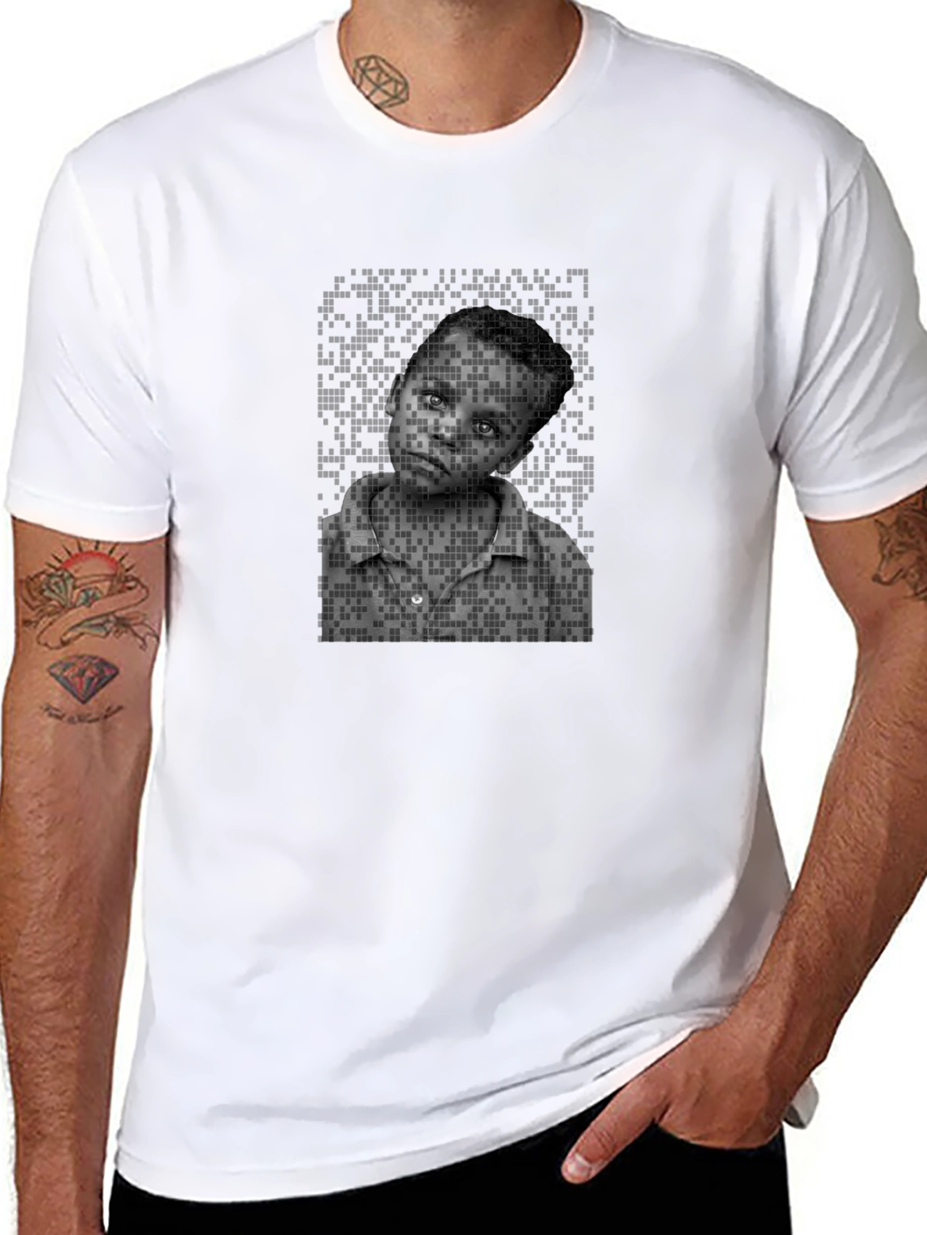 Pixelated Portrait Tee - Unique Graphic Design