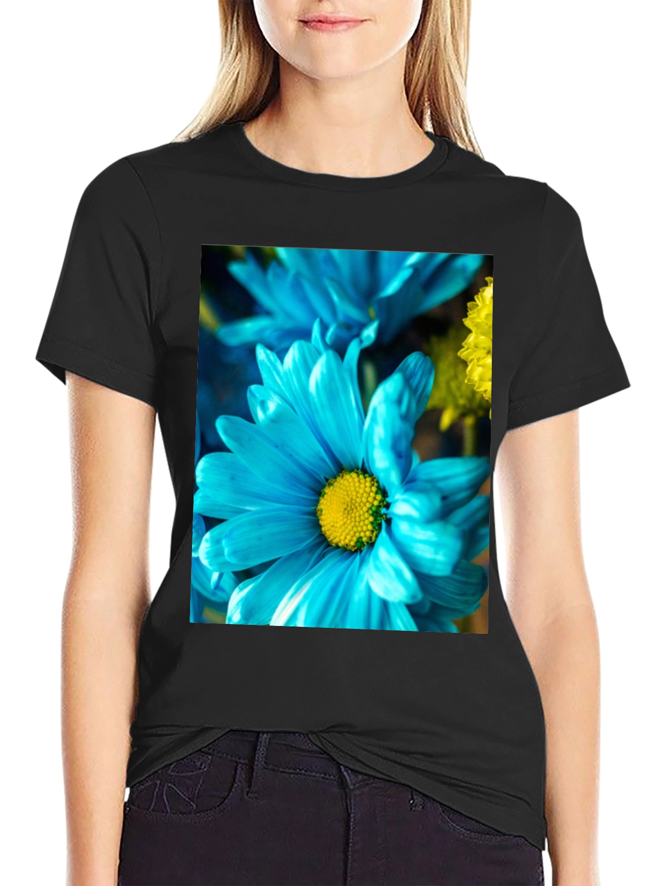 Blue Flower Graphic Tee - Soft Cotton Blend