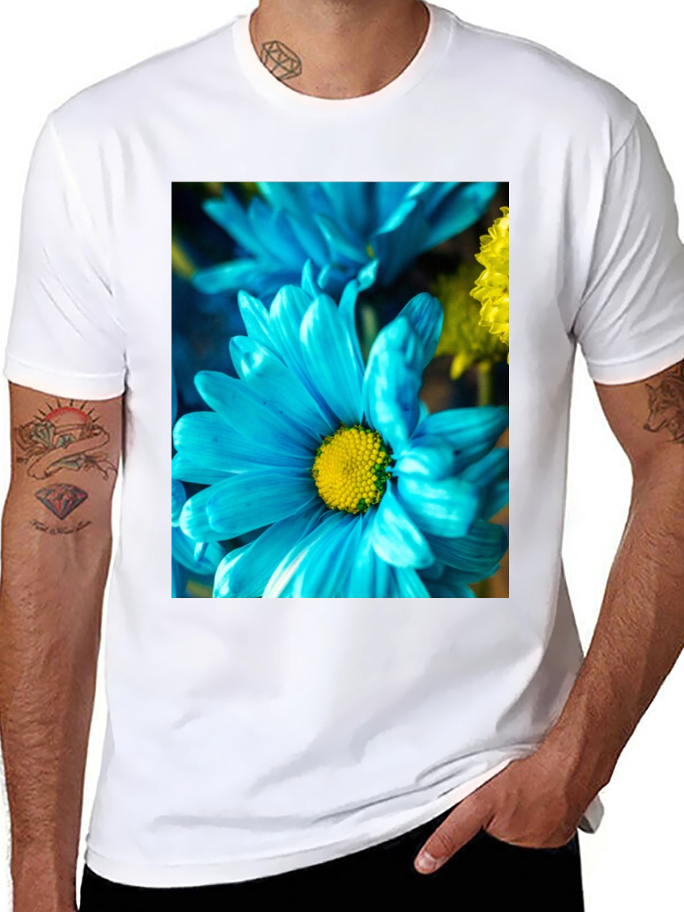 Blue Flower Graphic Tee - Soft Cotton Blend