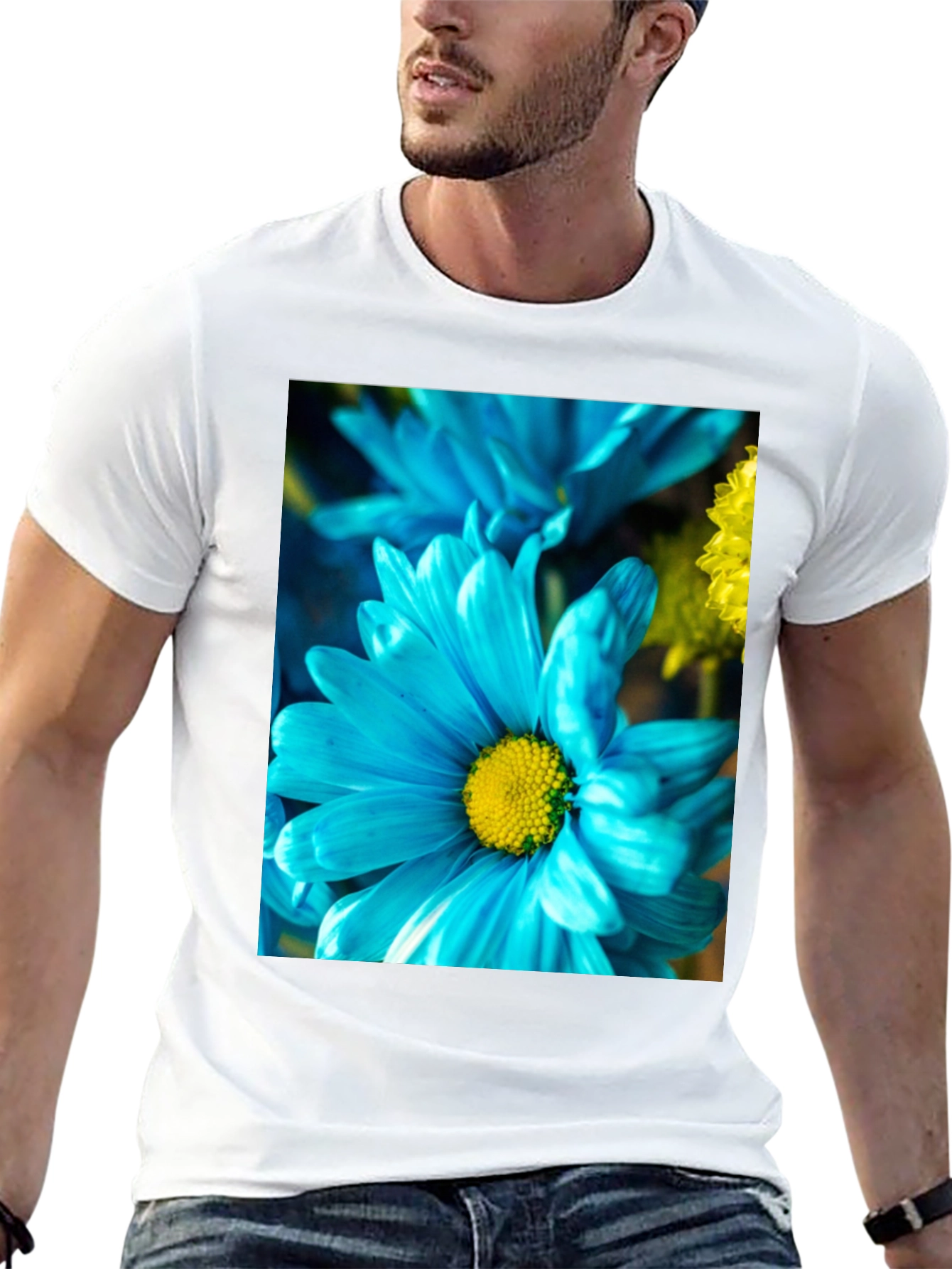 Blue Flower Graphic Tee - Soft Cotton Blend