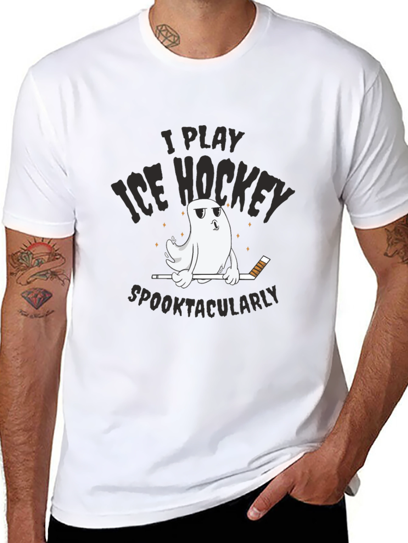 Spooktacular Ice Hockey T-Shirt - Funny Halloween Ghost