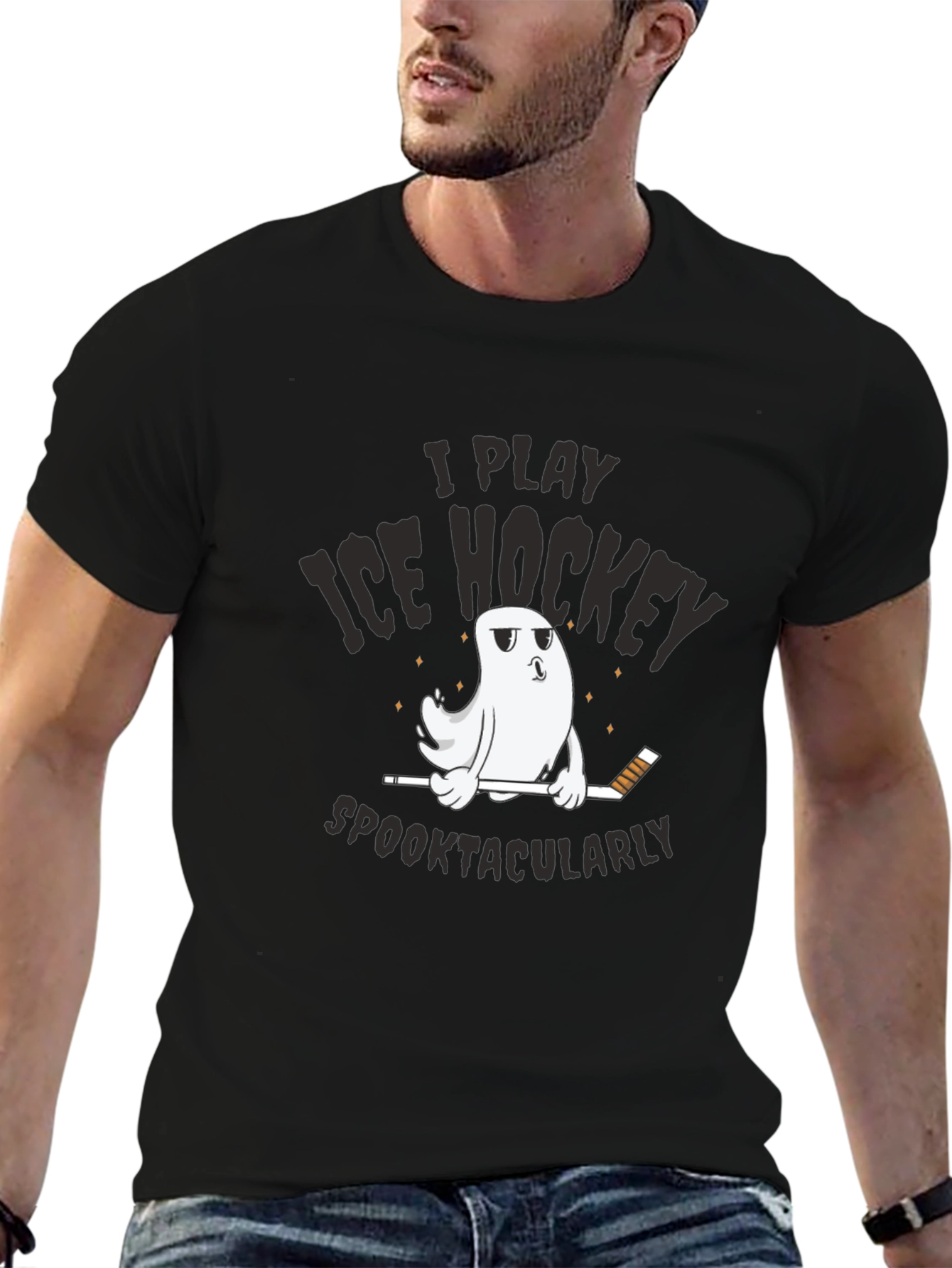 Spooktacular Ice Hockey T-Shirt - Funny Halloween Ghost
