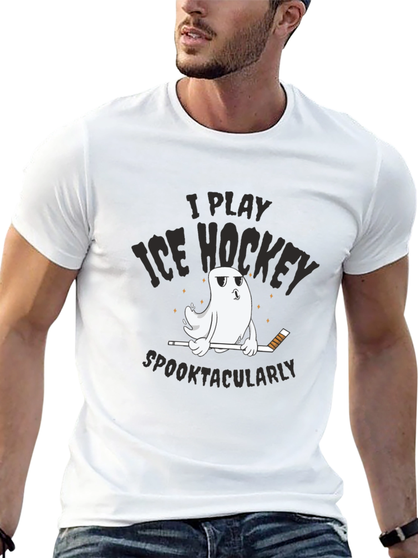 Spooktacular Ice Hockey T-Shirt - Funny Halloween Ghost