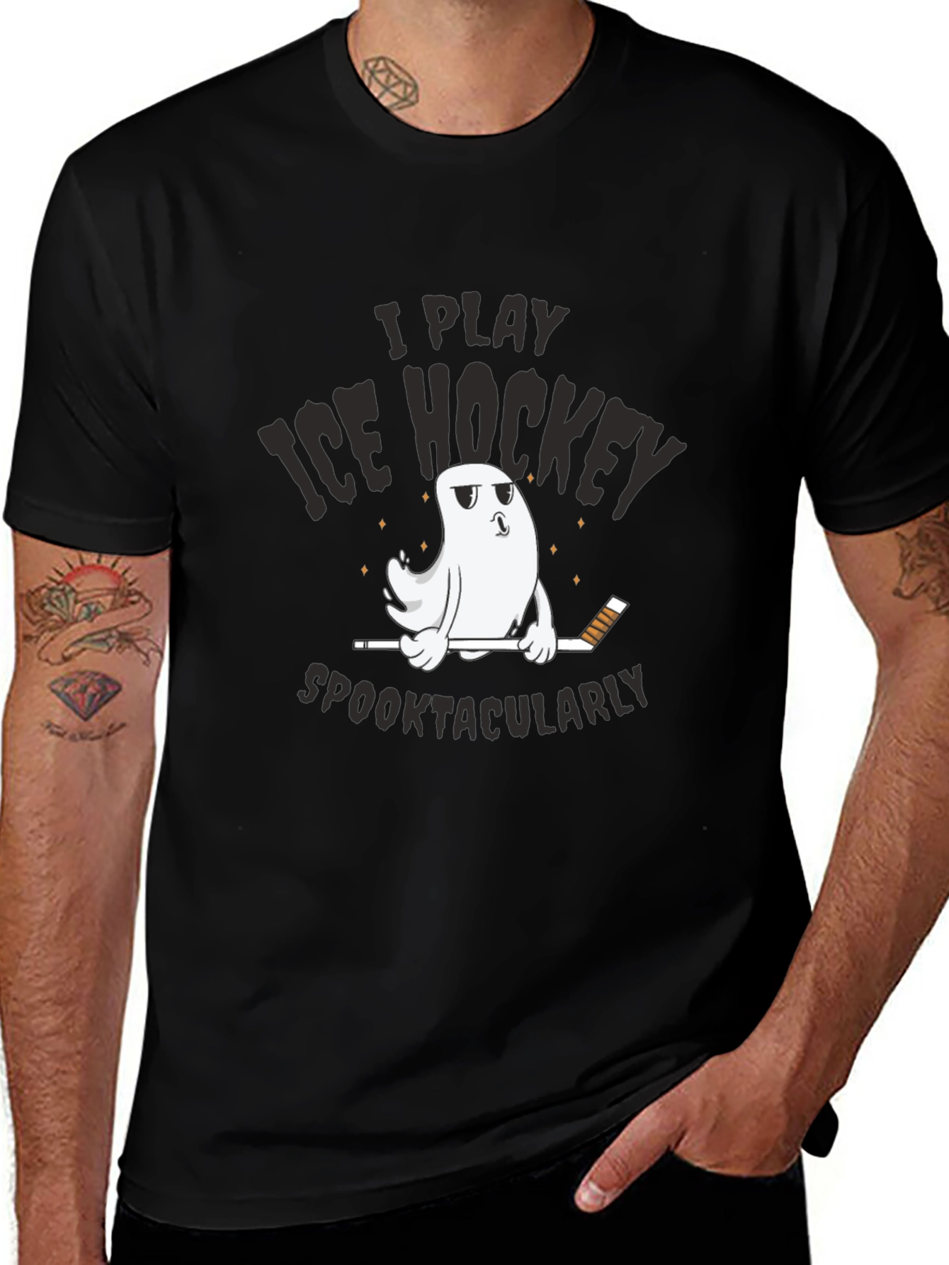 Spooktacular Ice Hockey T-Shirt - Funny Halloween Ghost