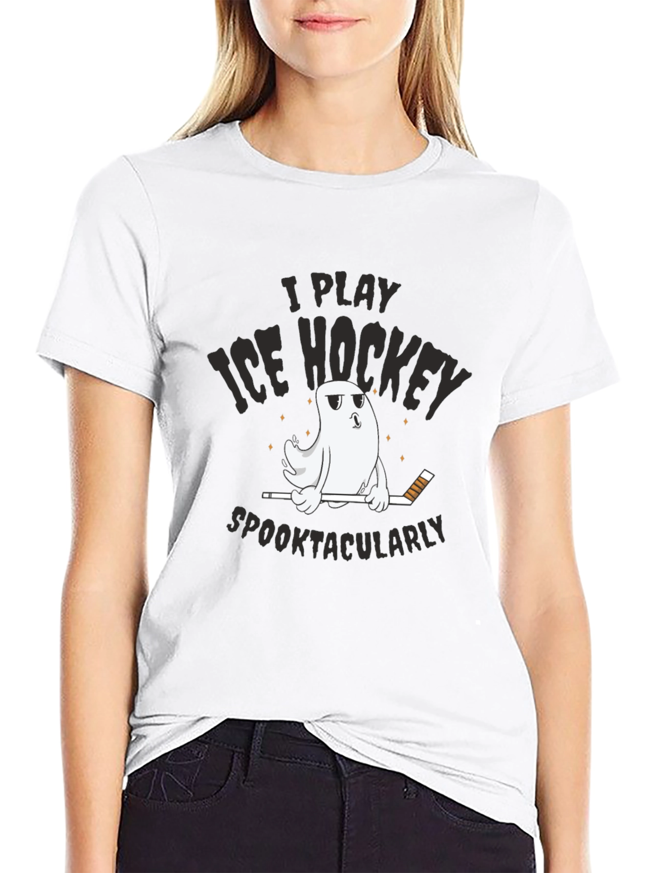 Spooktacular Ice Hockey T-Shirt - Funny Halloween Ghost