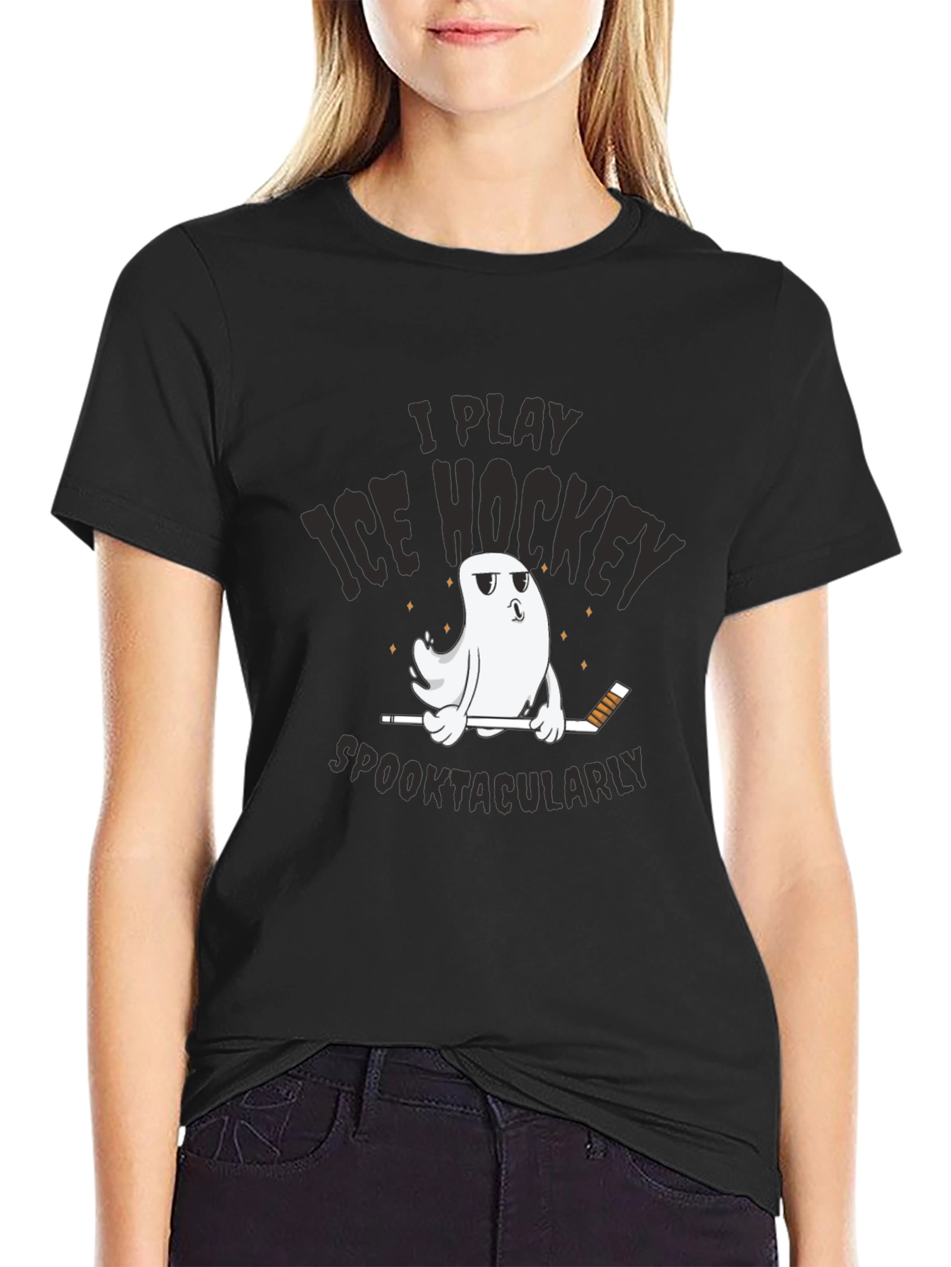 Spooktacular Ice Hockey T-Shirt - Funny Halloween Ghost