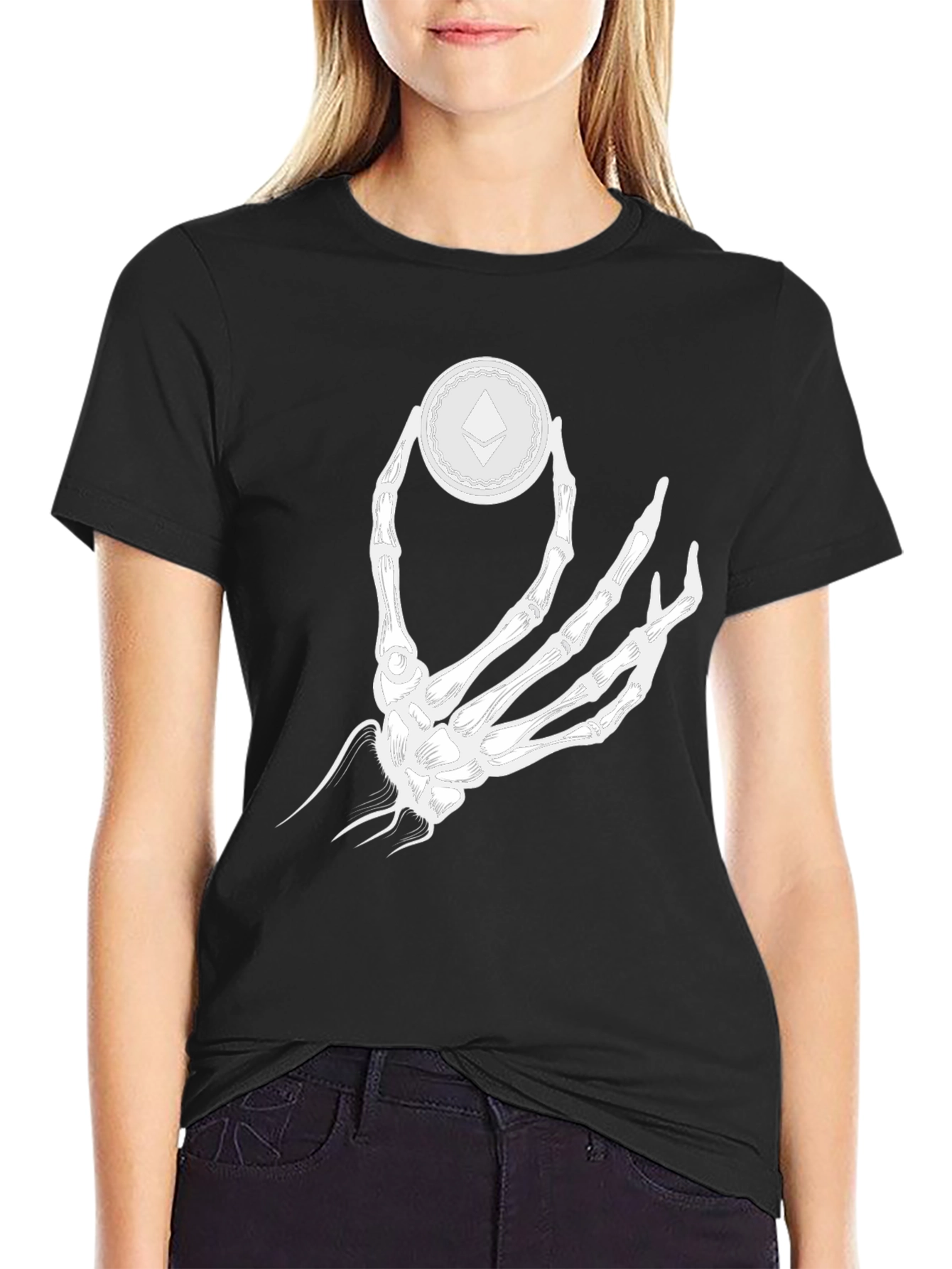 Ethereum Crypto Skeleton Hand Graphic T-Shirt