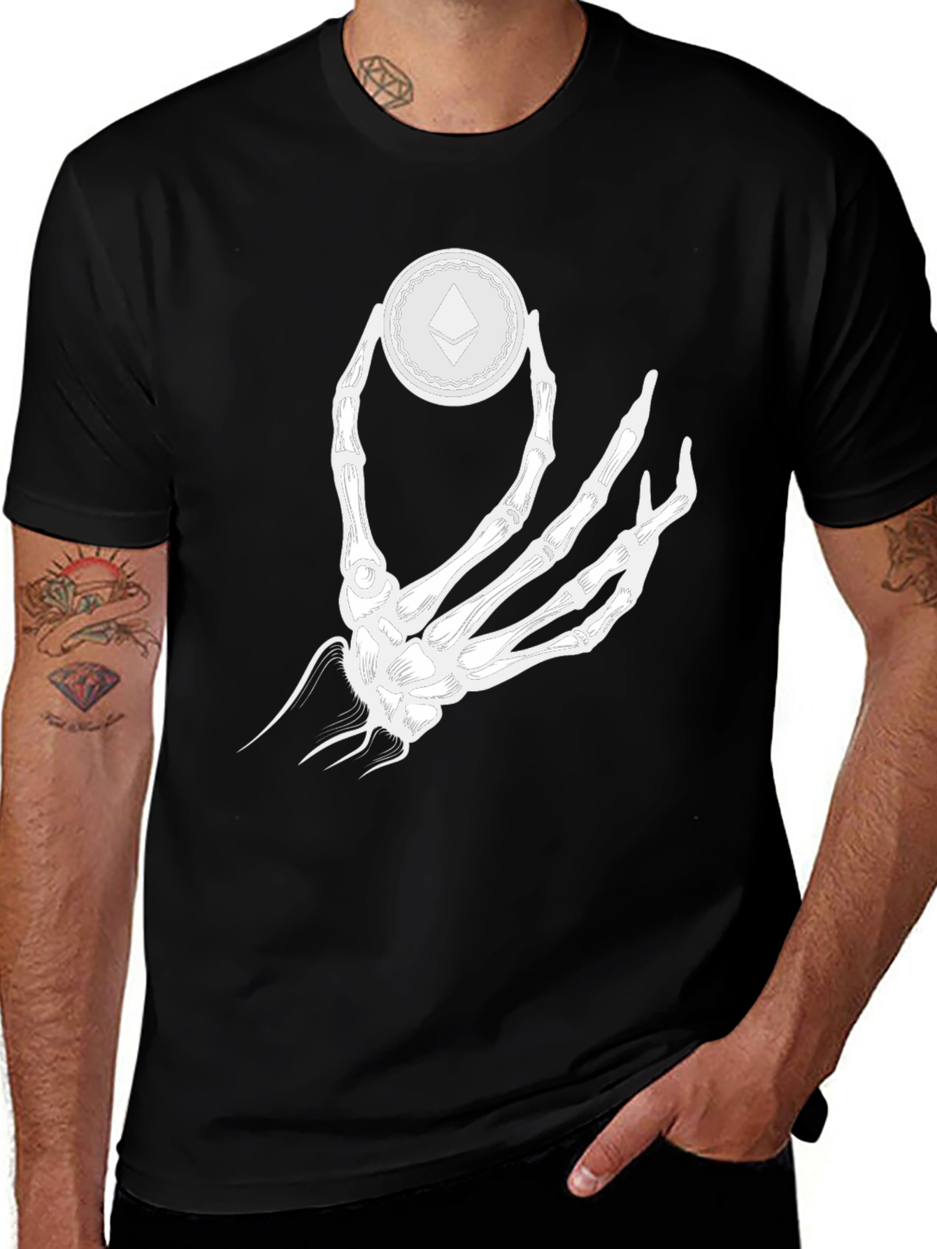 Ethereum Crypto Skeleton Hand Graphic T-Shirt