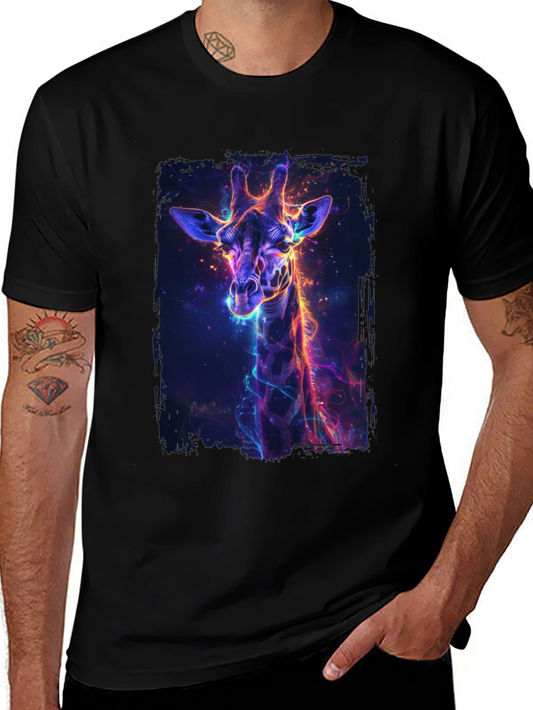 Neon Giraffe Graphic Black T-Shirt