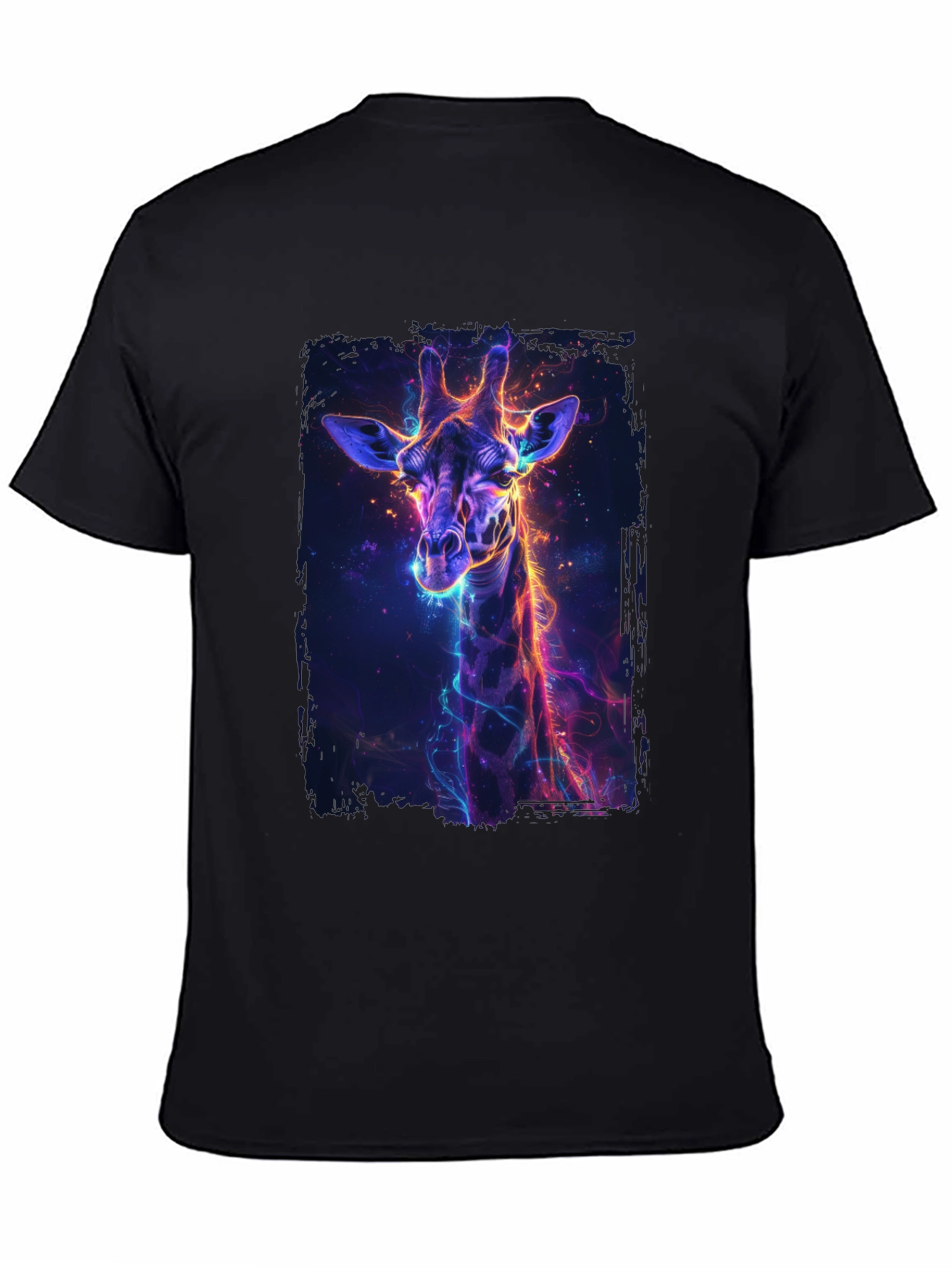 Neon Giraffe Graphic Black T-Shirt