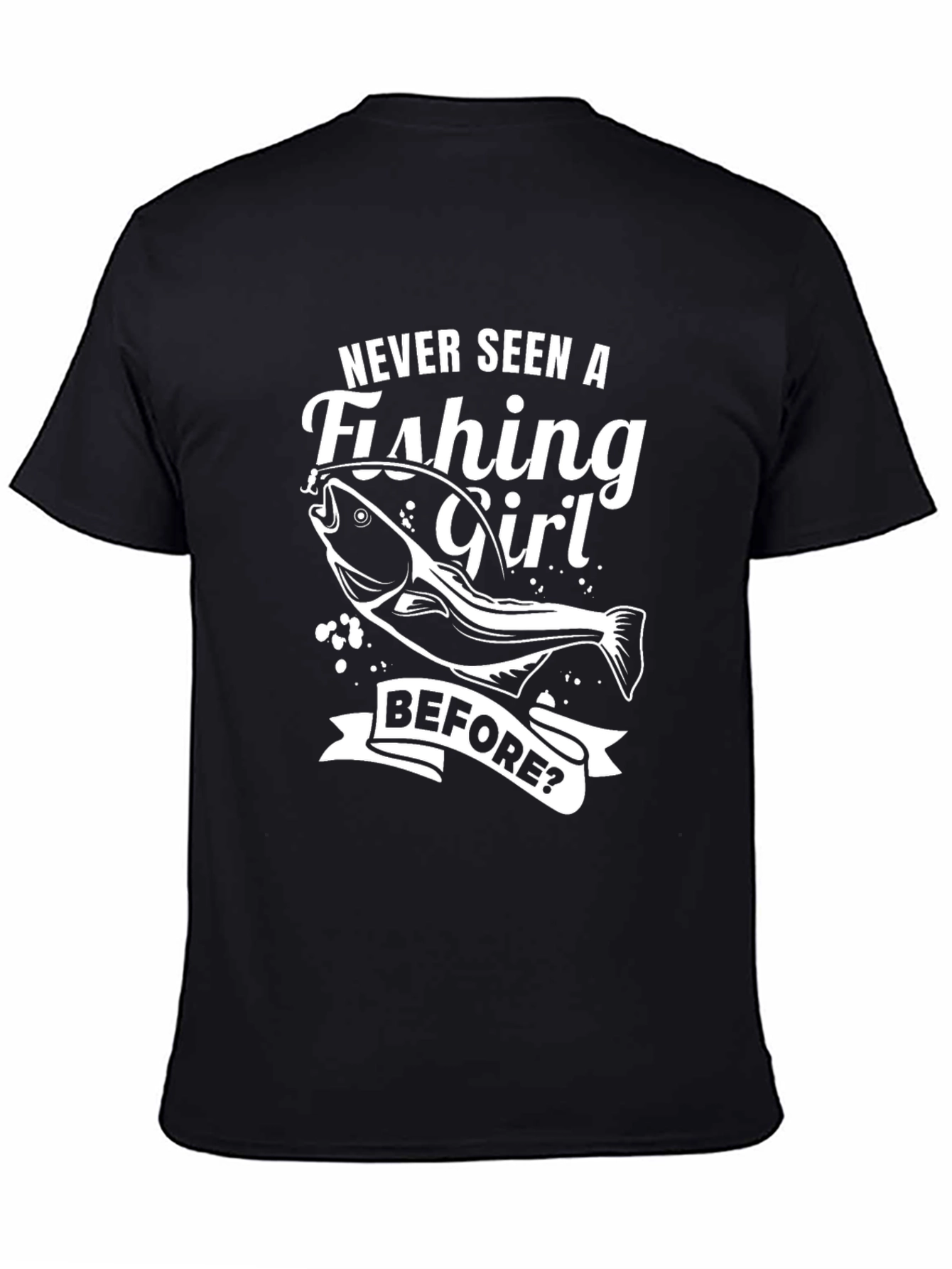 Fishing Girl Graphic Tee - Novelty Black T-Shirt