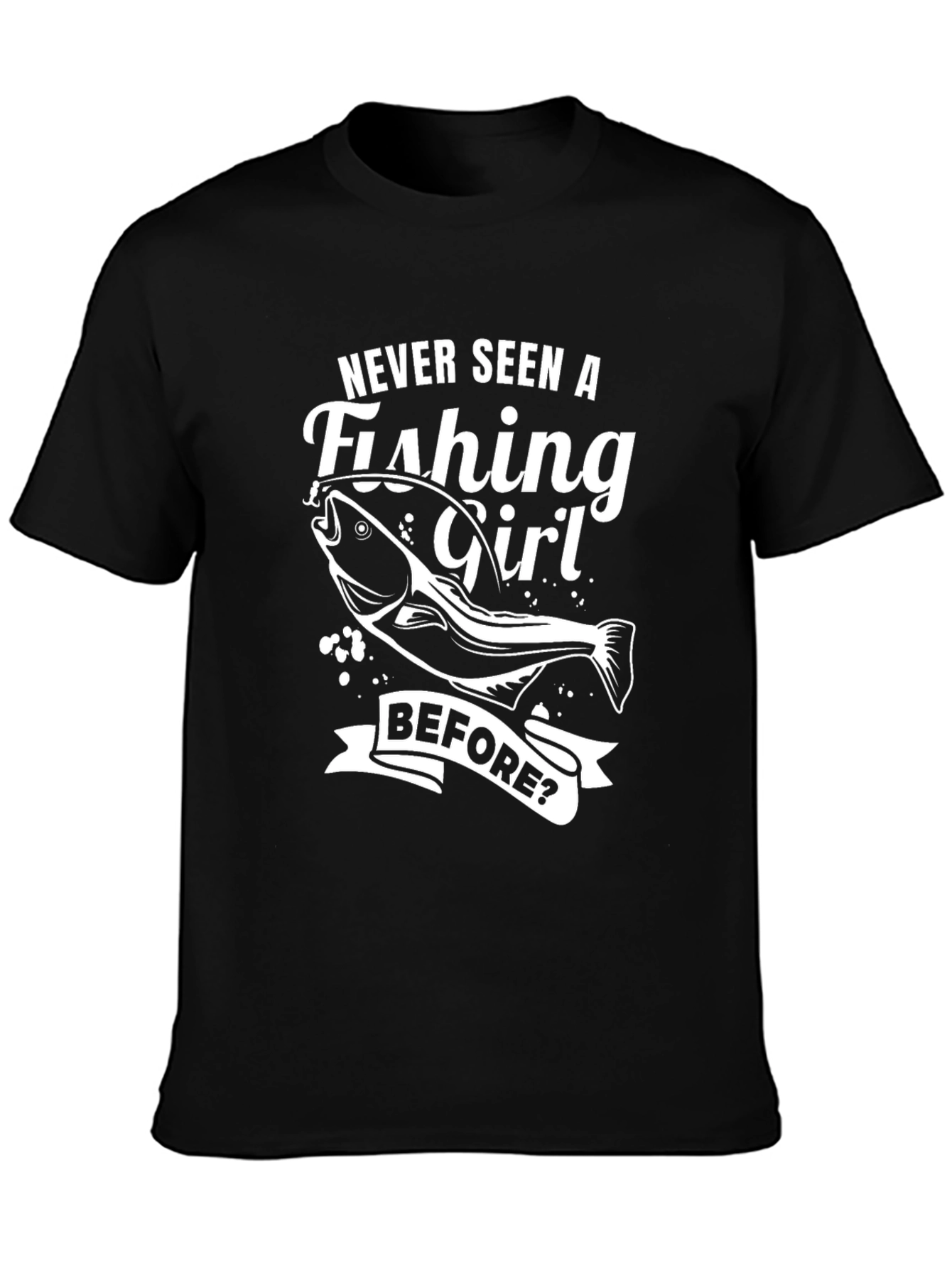 Fishing Girl Graphic Tee - Novelty Black T-Shirt